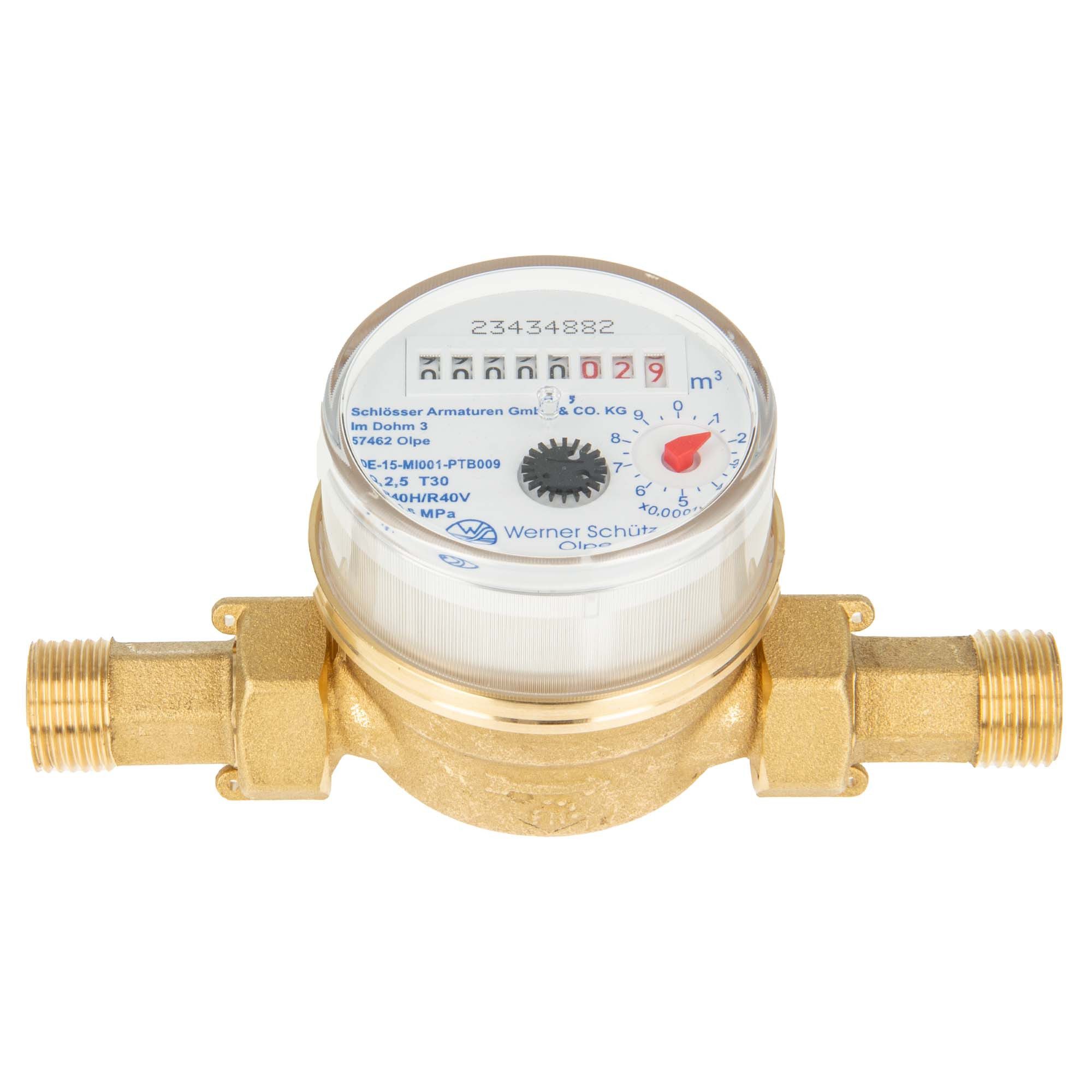 tecuro Wasserzähler Kombi-Set Kaltwasser bis 30°C - Länge 80 mm, 3/4 Zoll AG, (inkl. Plombiersatz und Dichtung)