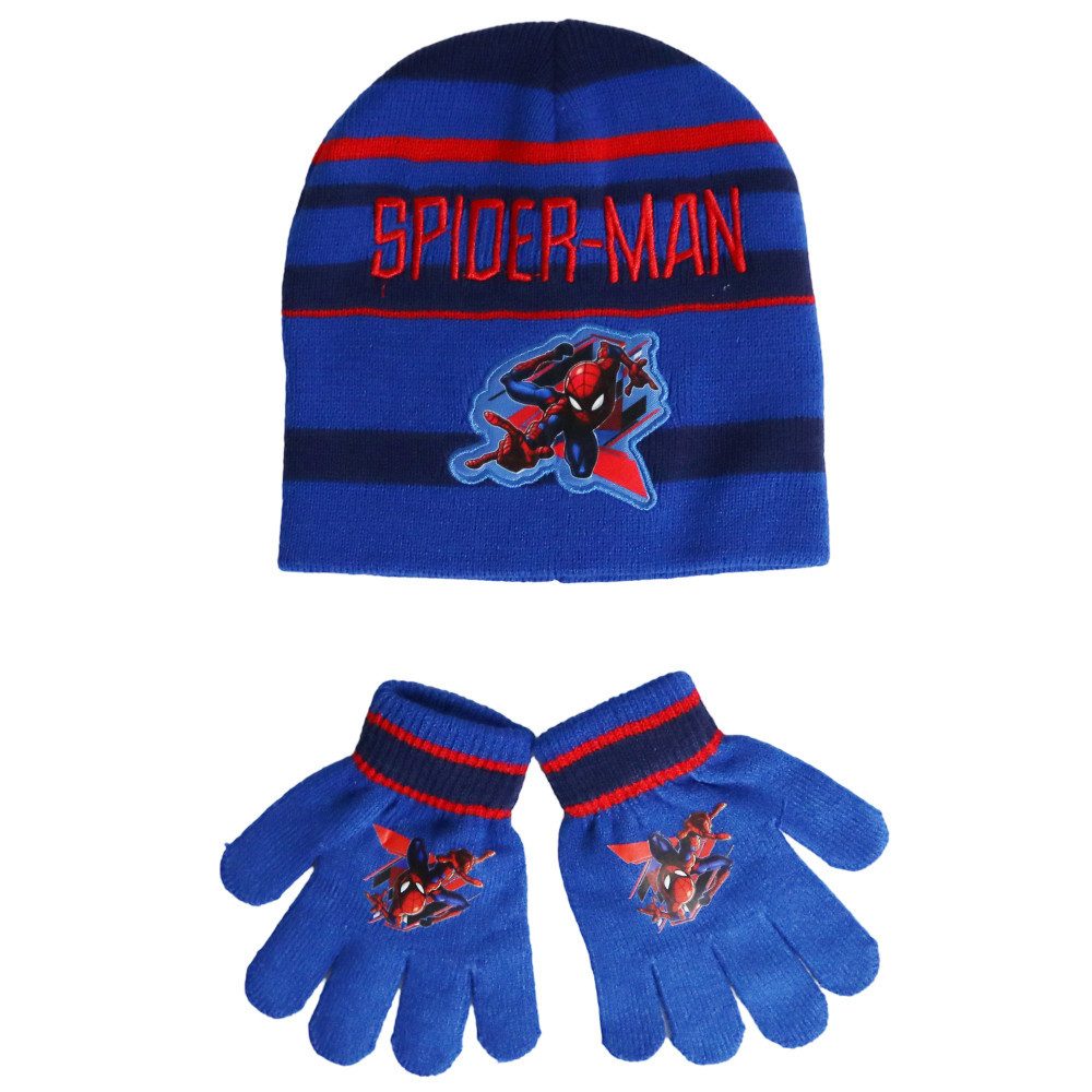 MARVEL Schlupfmütze Spiderman Kinder Herbst Winter Set Mütze plus Handschuhe Gr. 53/54 Onesize