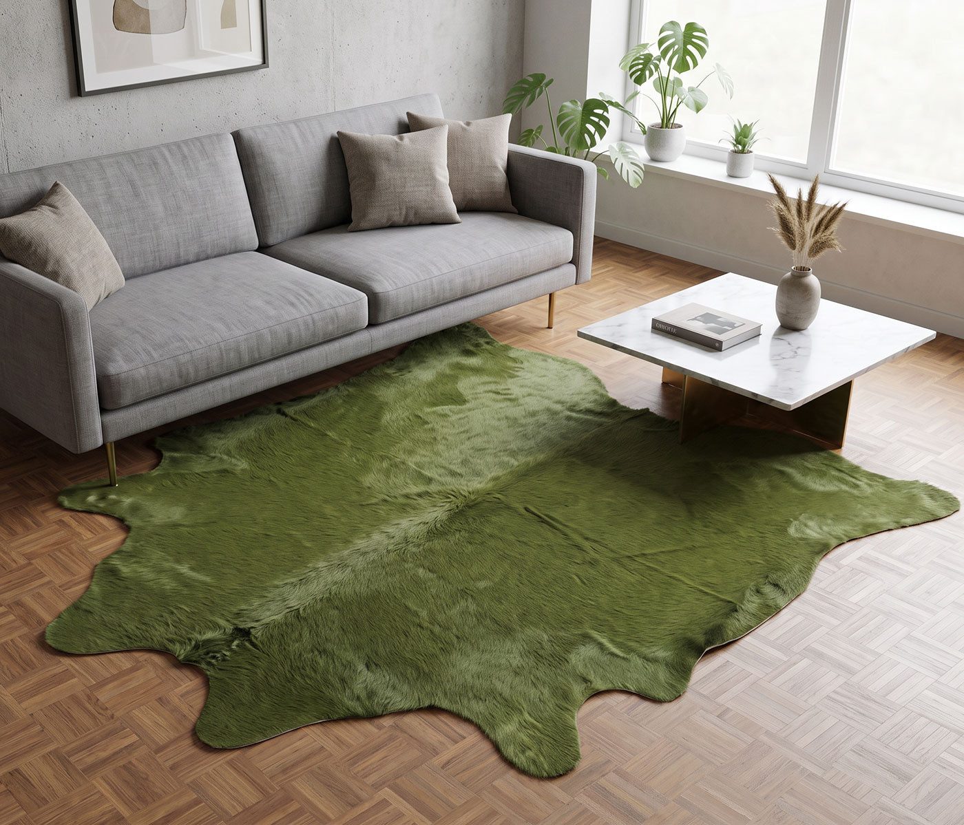 KUHFELL online & NOMAD Fellteppich KUHFELL RINDER FELL TEPPICH GRÜN 210 x 190 cm