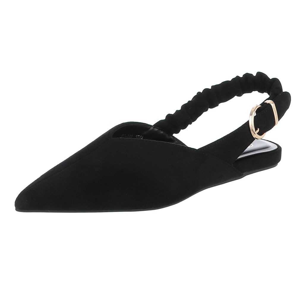 Ital-Design Damen Slingback Schuh flach mit Metallschnalle Schnürpumps (92079004) Flach Schnür- & Riemchenpumps in Schwarz