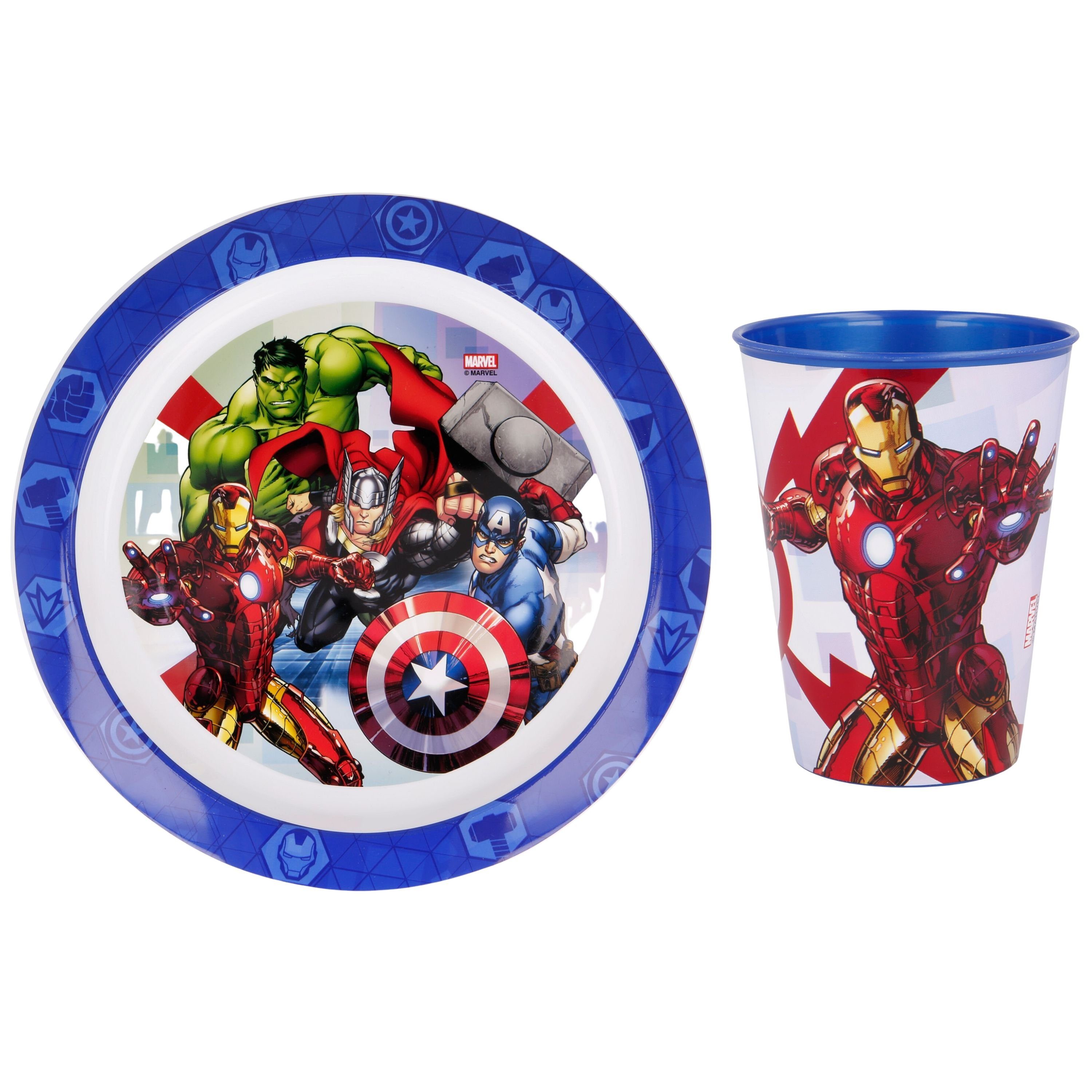 The AVENGERS Frühstückset Teller Kinder & Becher Kunststoff, mit Marvel (2-tlg), Kindergeschirr-Set