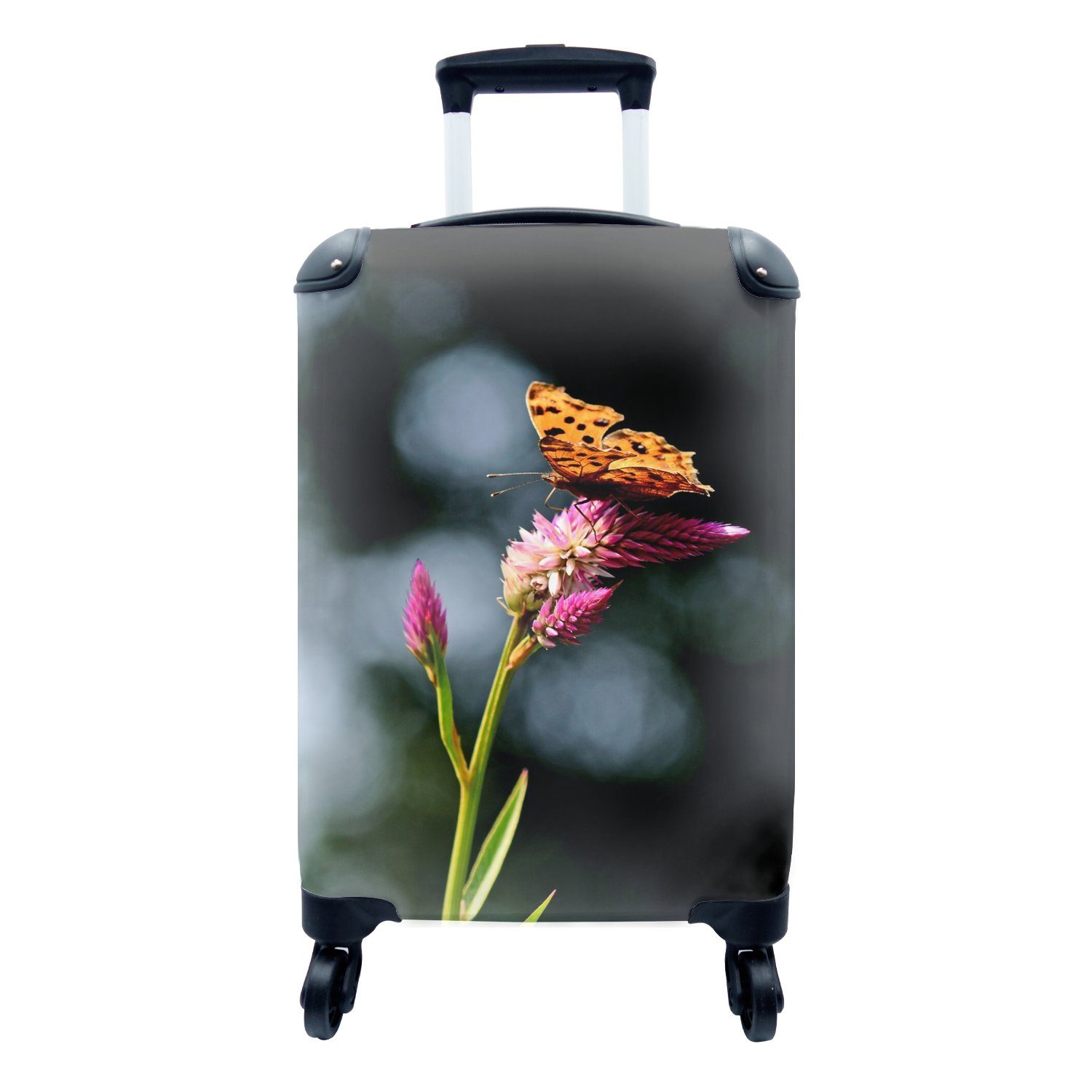 MuchoWow Handgepäckkoffer Schmetterling - Blumen - Insekten, 4 Rollen, Reisetasche mit rollen, Handgepäck für Ferien, Trolley, Reisekoffer