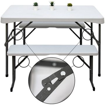 AMANKA Bierzeltgarnitur Bierzeltgarnitur für 4 Personen Tisch Set+2 Bänke, 112 x 61 cm Kunststoff Weiß