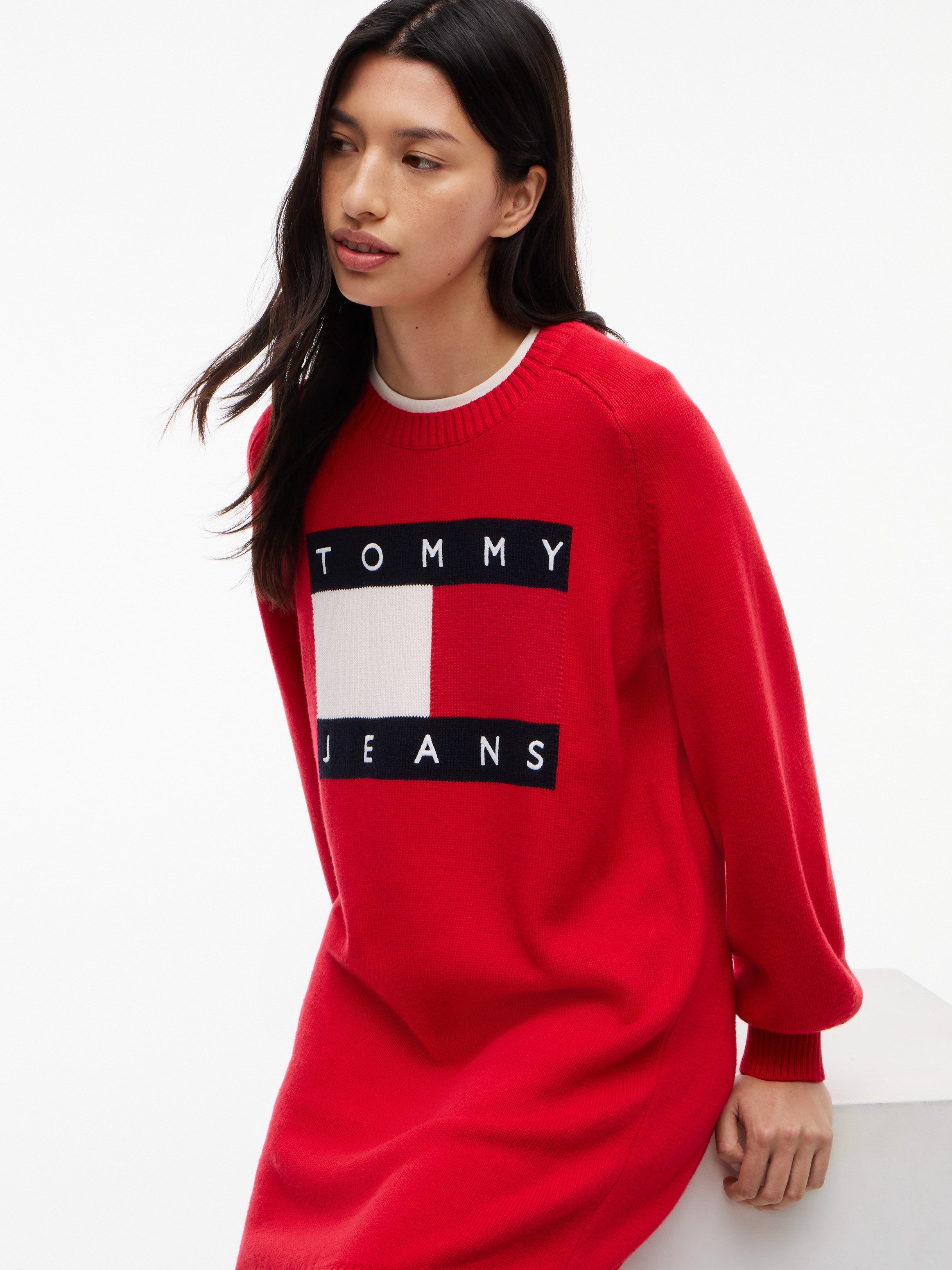 Tommy Jeans Sweatkleid TJW SWEATER FLAG DRESS EXT Baumwollmischung