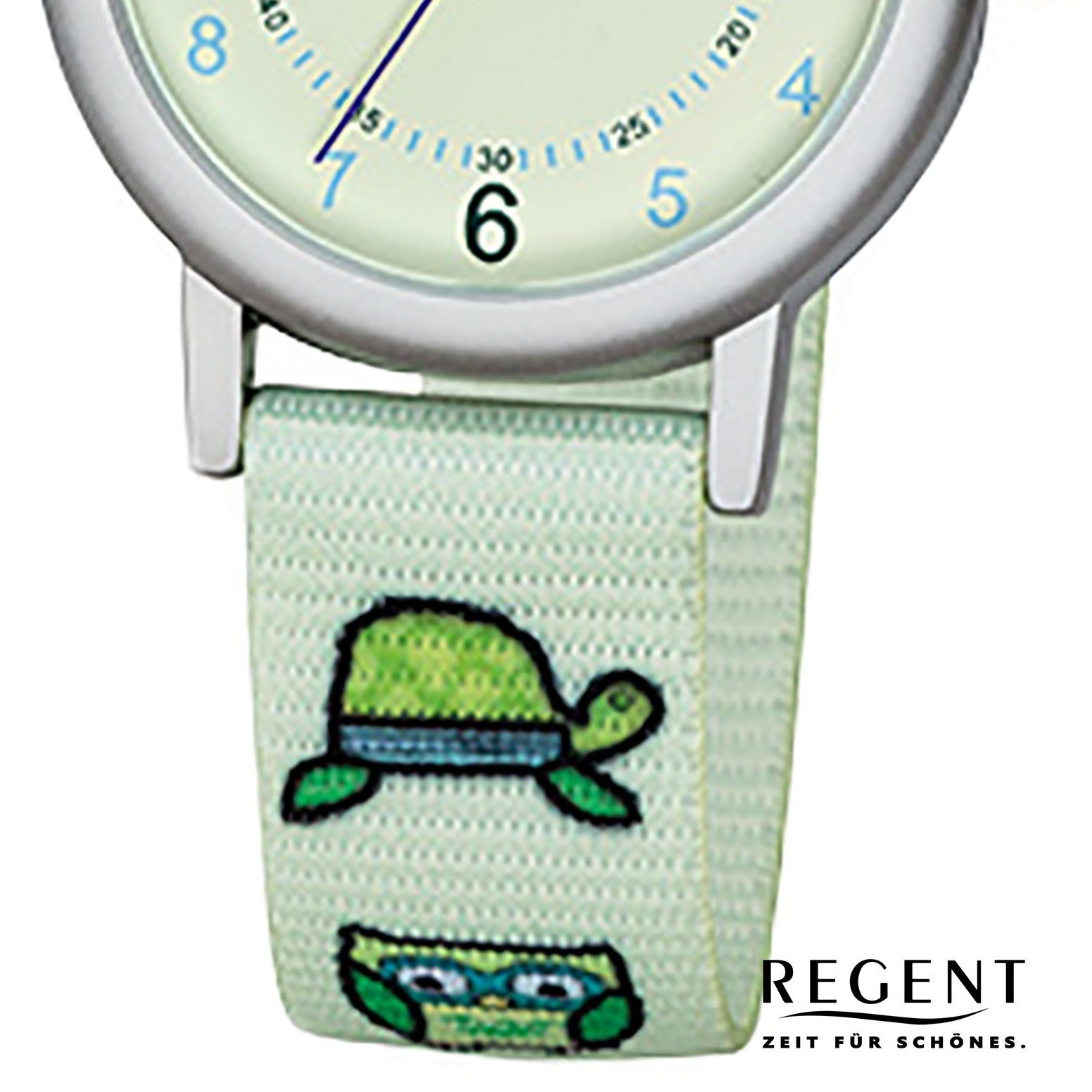 Regent Quarzuhr Regent Kinder-Armbanduhr mintgrün Analog, Kinder Armbanduhr  rund, klein (ca. 29mm), Textil, Stoffarmband