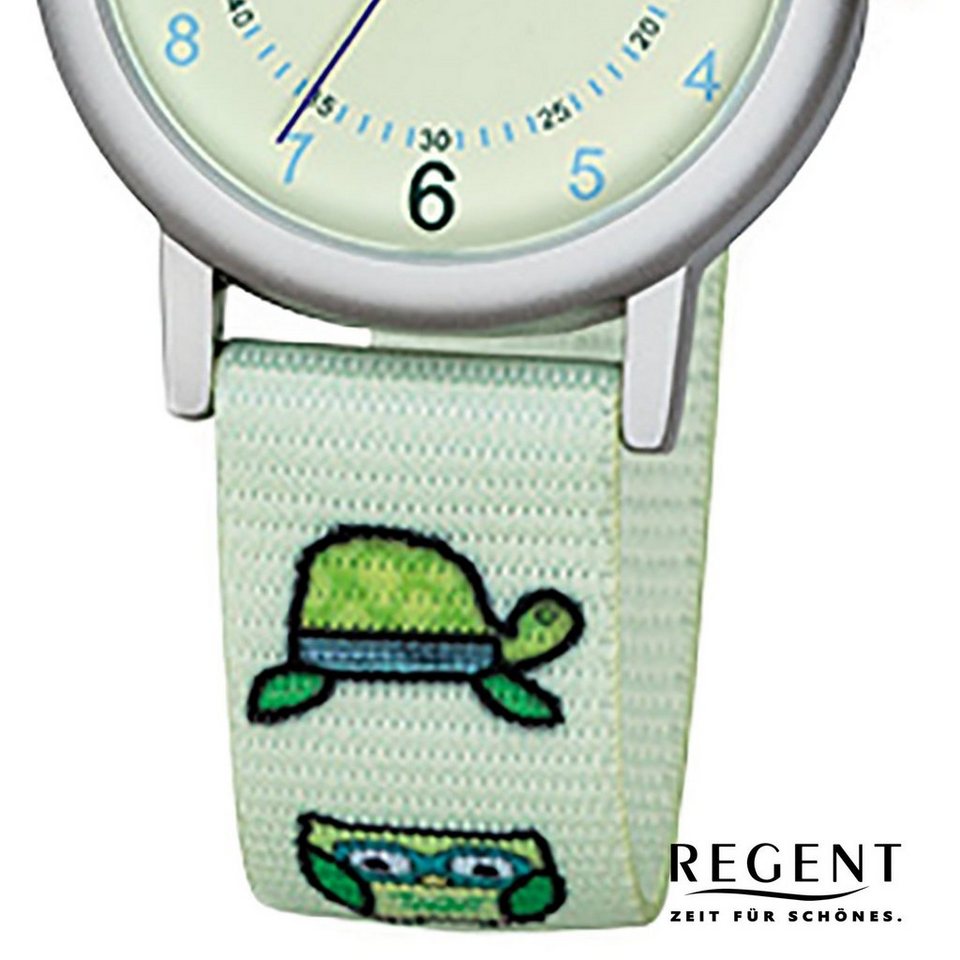Quarzuhr (ca. Stoffarmband klein Armbanduhr mintgrün Textil, Kinder Kinder-Armbanduhr Analog, Regent 29mm), rund, Regent