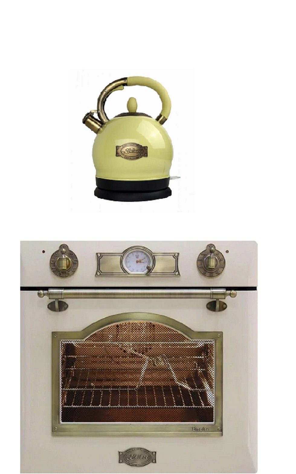 Kaiser Küchengeräte Backofen EG 6345 ElfEm+Wk 2000 ElfEm, mit 1-fach-Teleskopauszug, Retro Einbau Gasbackofen, Selbstreinigung, 67L +Retro Wasserkocher