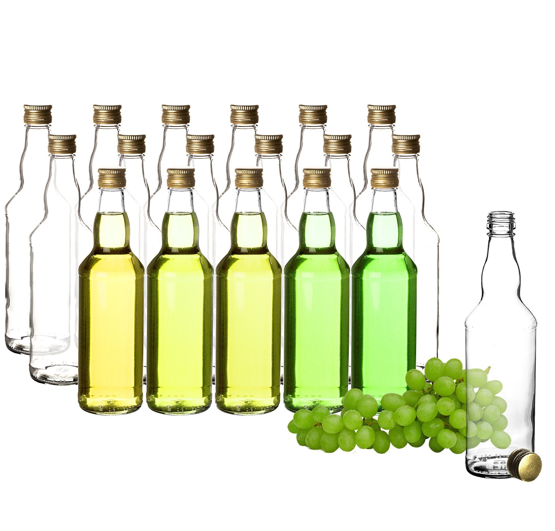 BigDean Trinkflasche Glasflaschen, 18x Glasflaschen 500ml, Schraubverschluss in Gold