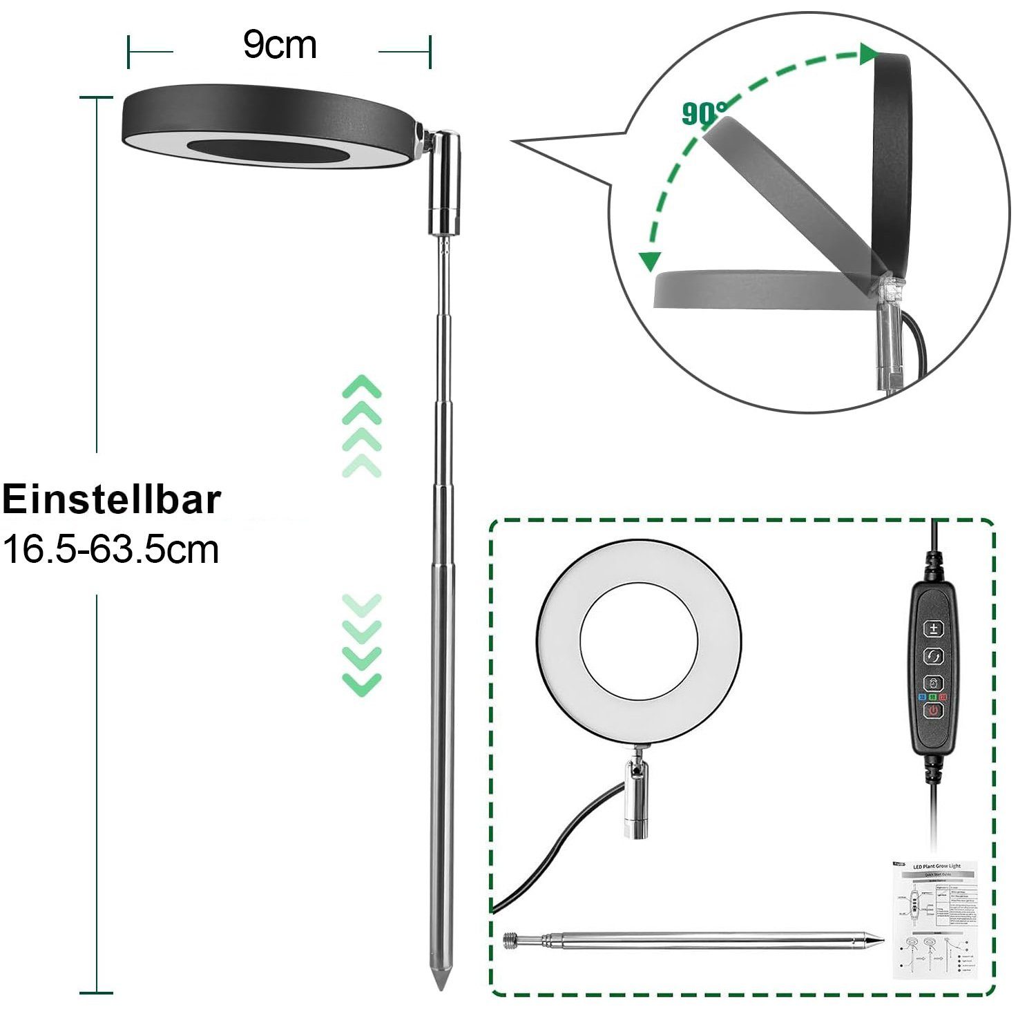 MUPOO Pflanzenlampe LED Pflanzenleuchte USB Timer Pflanzenlampe 42 LEDs Grow Lamp, Einstellbare Höhe 6.5-63.5 cm, Einstellbare Höhe Vollspektrum für Zimmerpflanzen,Sonnenlicht