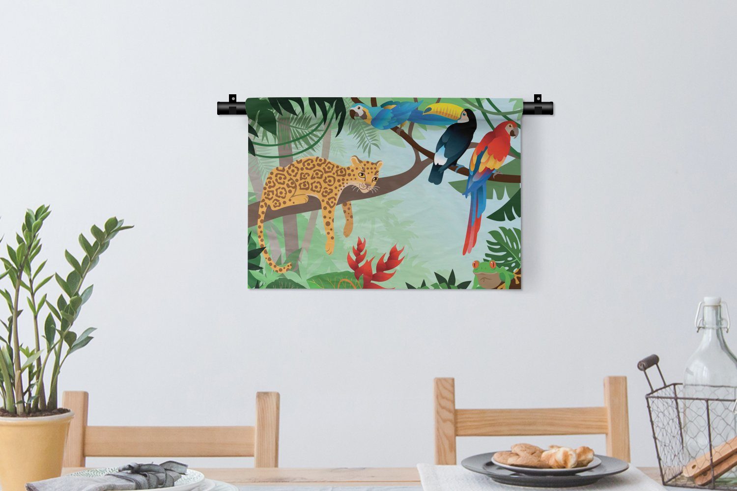 MuchoWow Wanddekoobjekt Dschungeltiere - Kinderzimmer Wanddeko Wandbehang, Schlafzimmer, Mädchen Wohnzimmer, - Jungen - Leopard, Kleid, Tukan - für