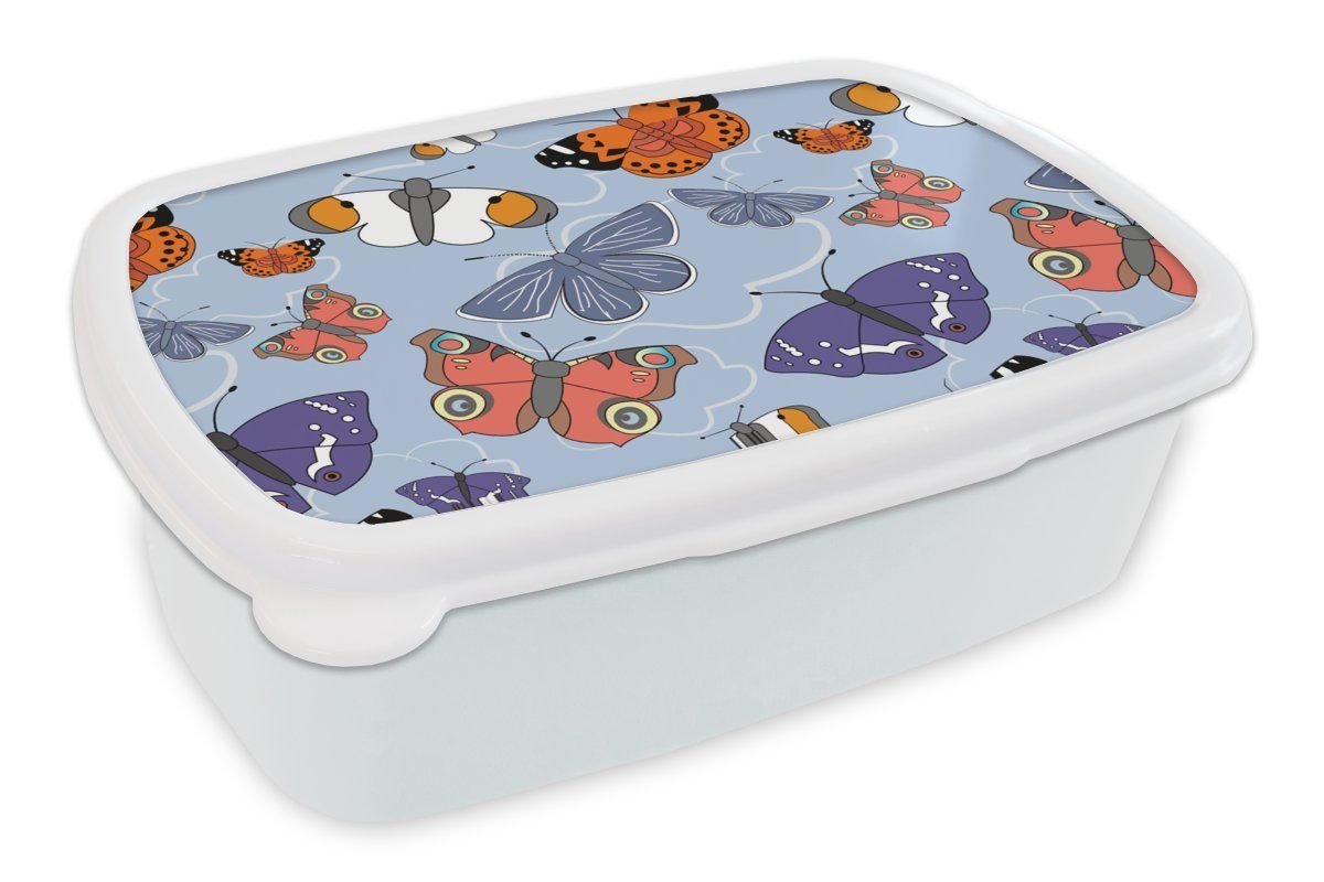 MuchoWow Lunchbox Mädchen - Schmetterling - Orange - Muster - Mädchen - Kinder - Mädchen, Kunststoff, (2-tlg), Brotbox für Kinder und Erwachsene, Brotdose, für Jungs und Mädchen weiß