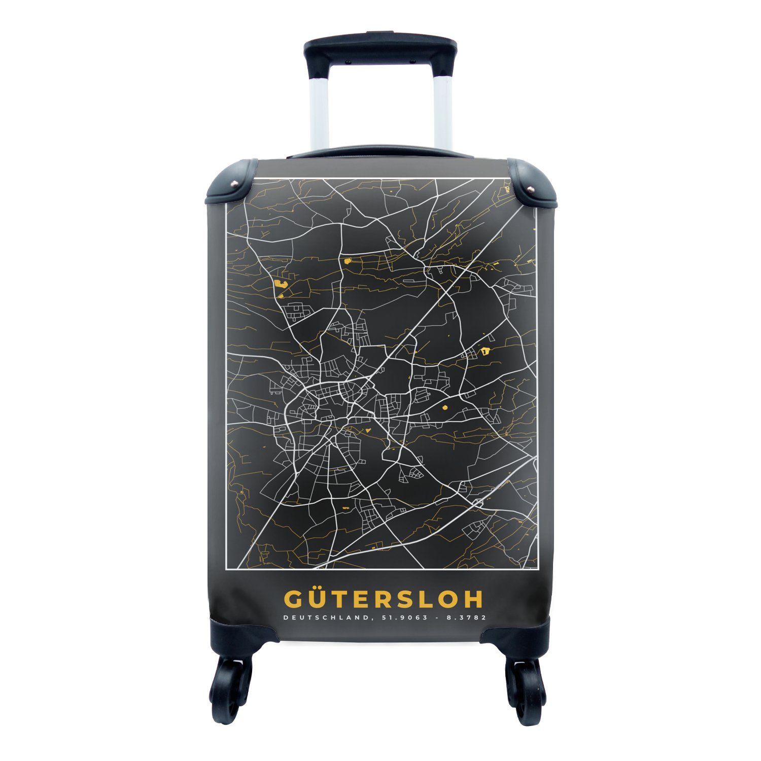 MuchoWow Handgepäckkoffer Gütersloh - Deutschland - Karte - Stadtplan - Gold, 4 Rollen, Reisetasche mit rollen, Handgepäck für Ferien, Trolley, Reisekoffer