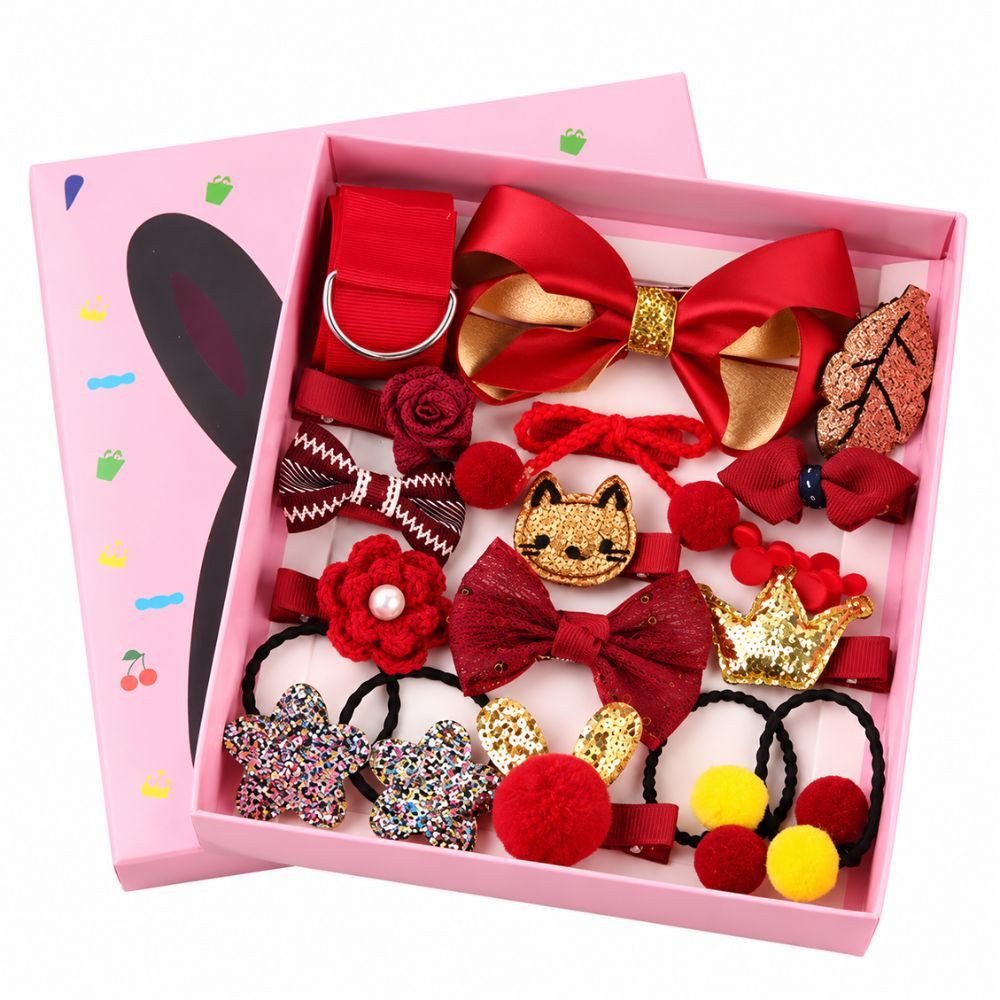 Montegoni Haarspange 18er-Set Haarspangen für Mädchen, Baby-Haarspangen-Set, süße Schleifen, elastische Bänder, 18-tlg., Pferdeschwanz-Haarnadeln-Set für kleine Mädchen, perfekt für Partys, Geburtstage und ideal als Geschenk