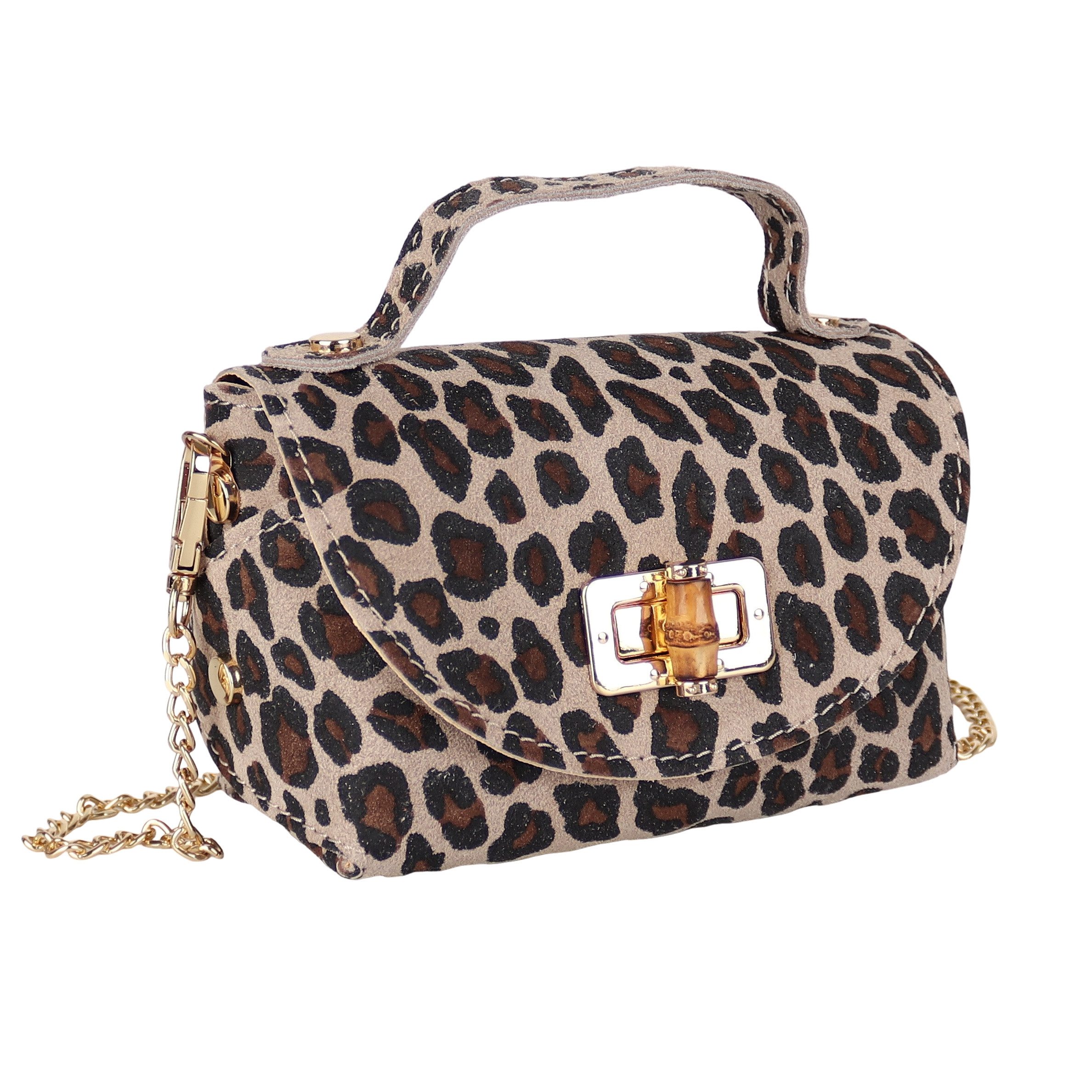 MIRROSI Henkeltasche Damen kleine Tasche aus Echtleder Schultertasche 16,50x10x8,50 cm, Mit goldfarbener Kette, ca. 125 cm lang