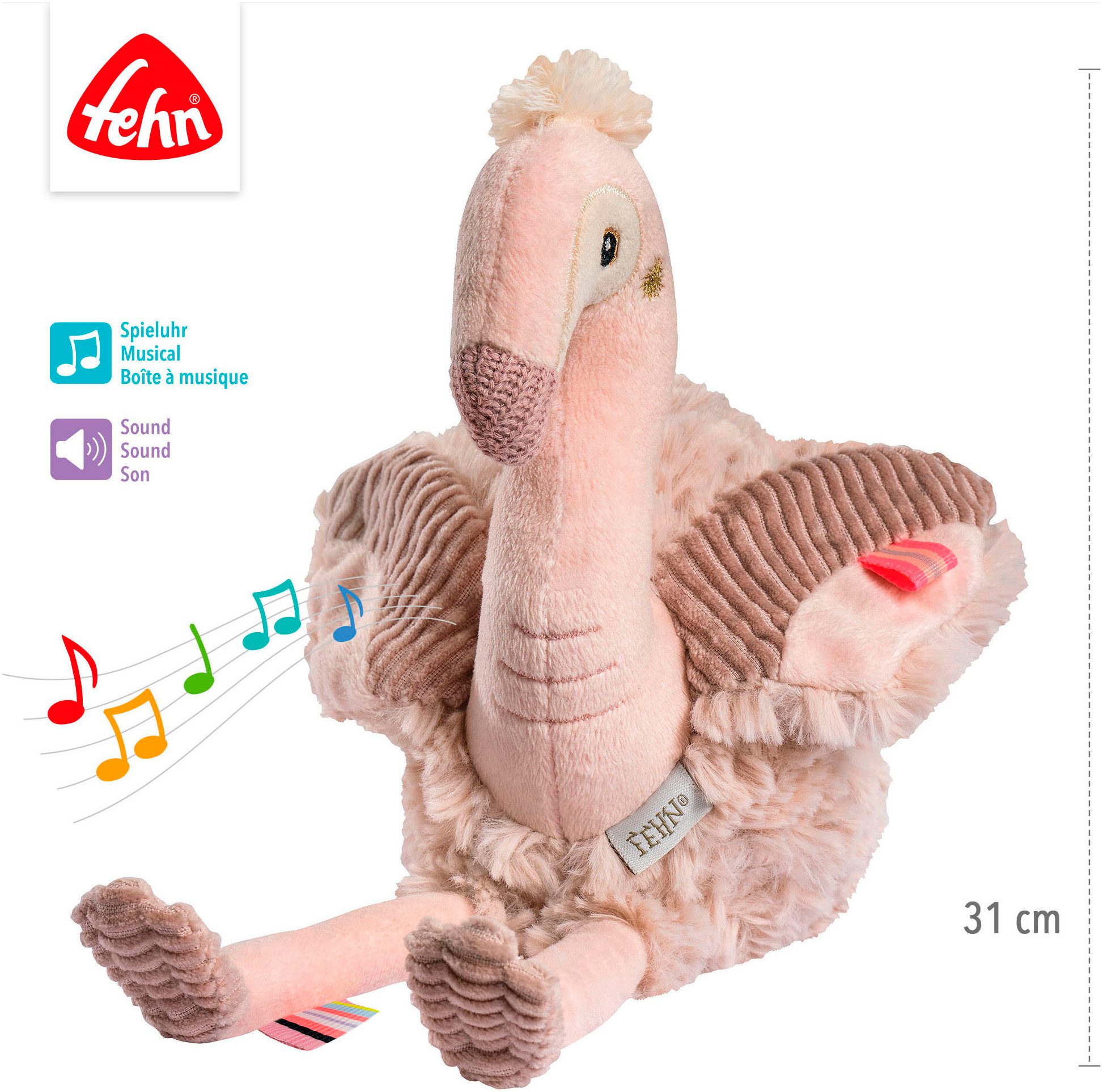 Fehn Kuscheltier Lazy, Crazy & Pink, Einschlafhilfe Flamingo