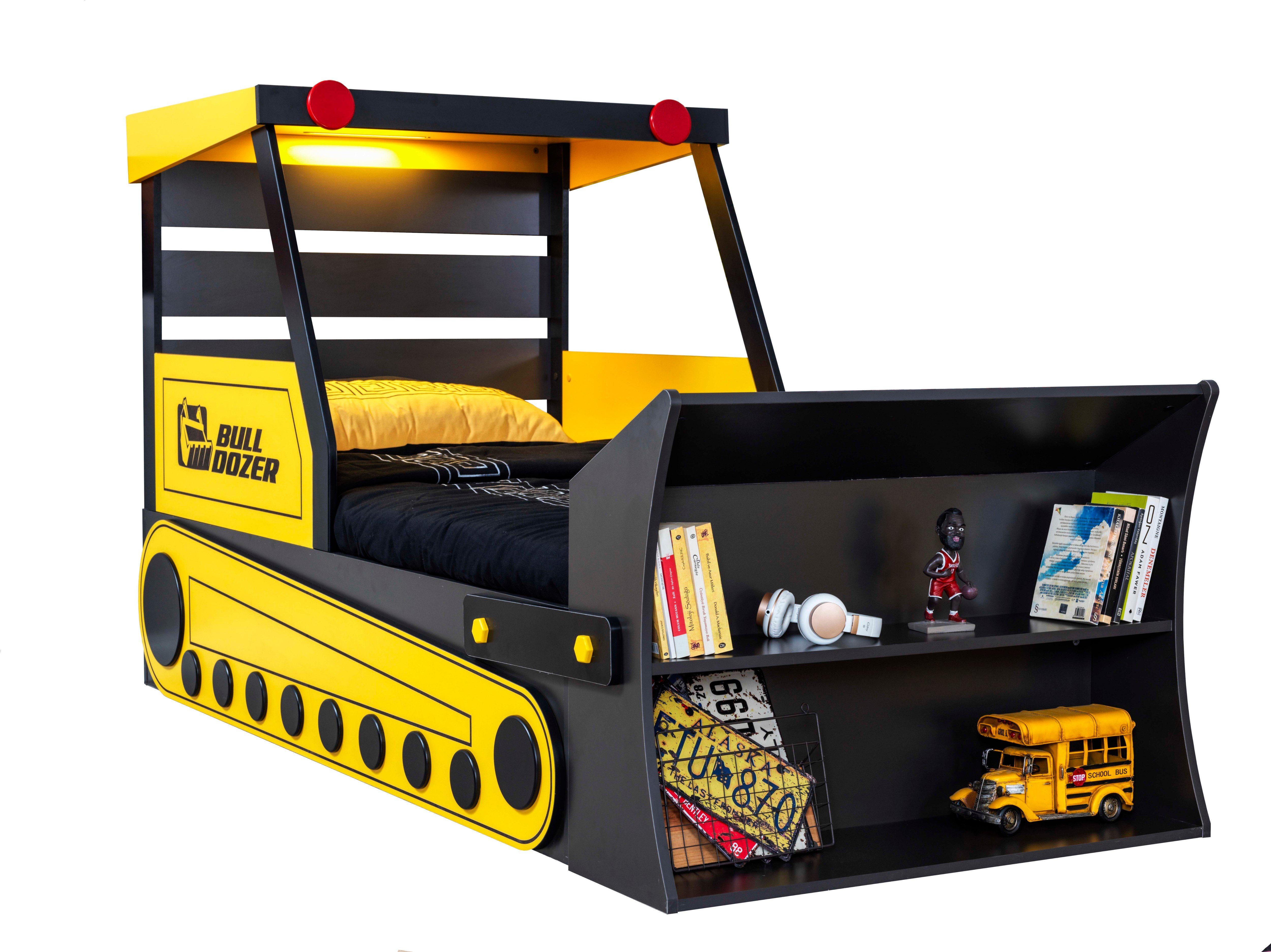 Möbel-Lux mit Bulldozer, LED-Beleuchtung Kinderbett Dach