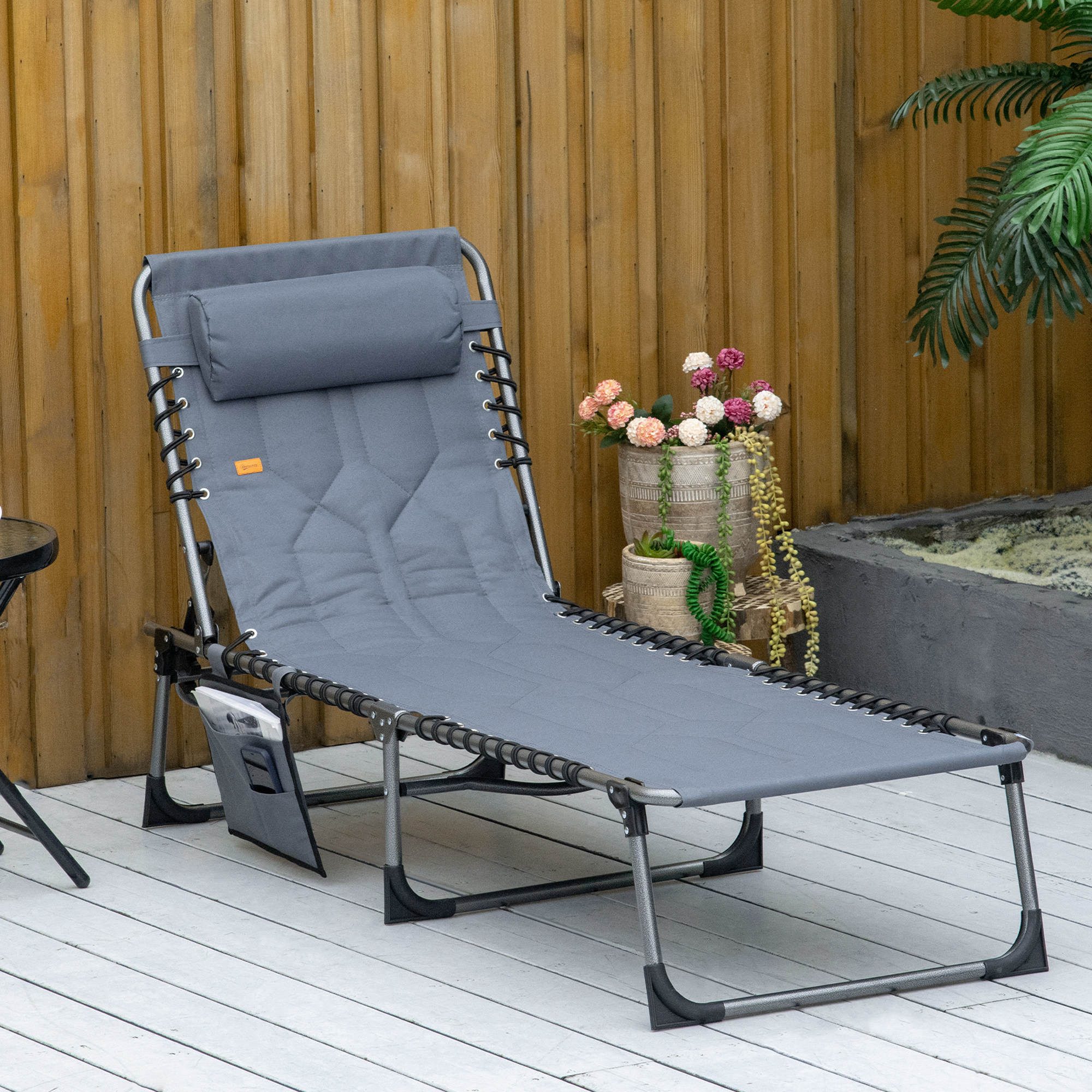 Outsunny Gartenliege mit Kopfkissen, Seitentasche, 5-Fach verstellbare Rück günstig online kaufen