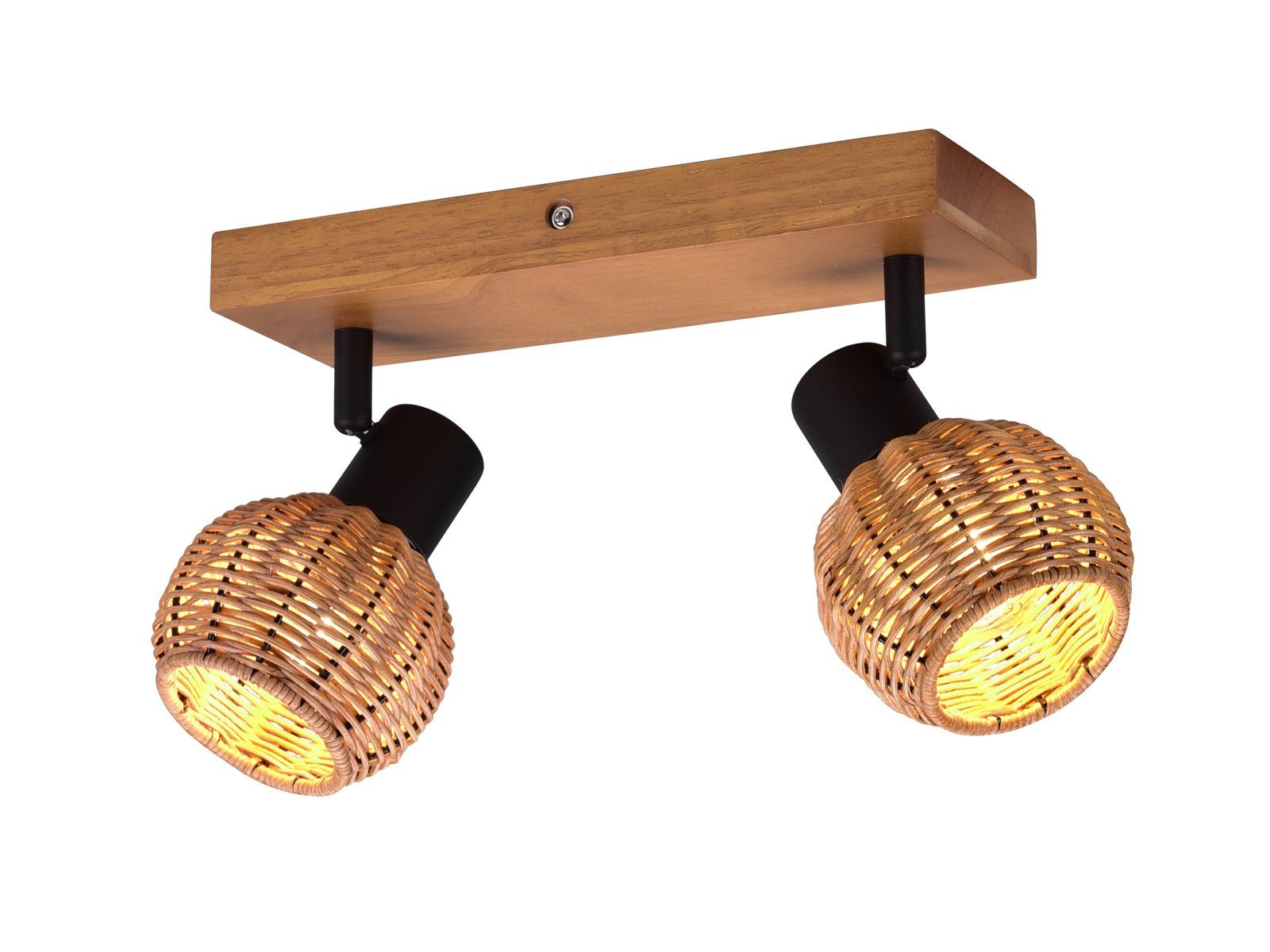 meineWunschleuchte Deckenspots, ohne Leuchtmittel, Landhausstil 2-flammig mit Holz-Lampe Decken-Leuchte Rattan-Schirmen