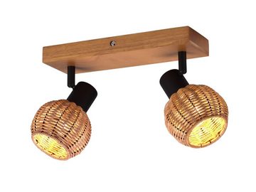 meineWunschleuchte Deckenspots, ohne Leuchtmittel, Holz-Lampe mit Rattan-Schirmen, Landhausstil Decken-Leuchte 2-flammig