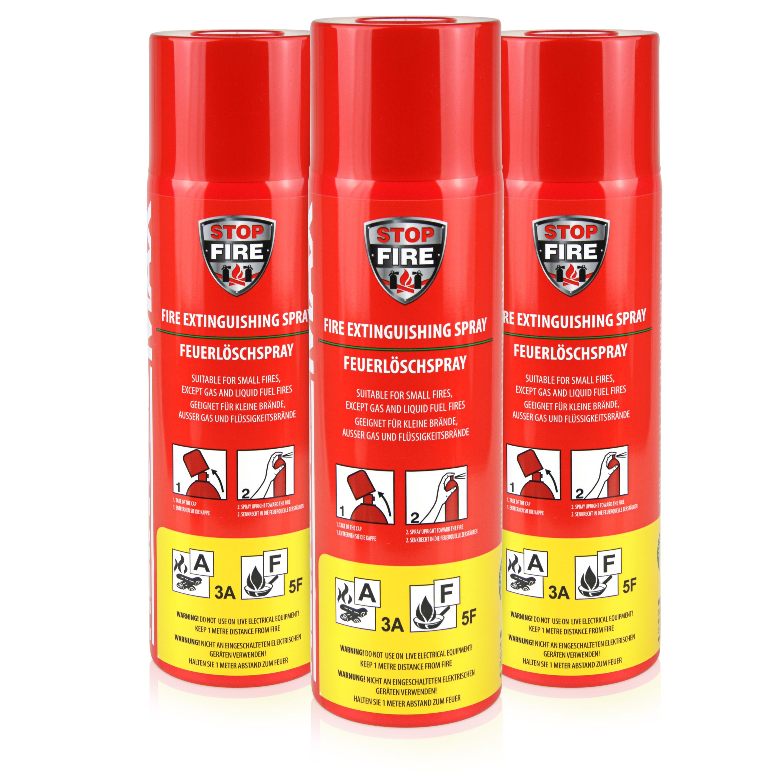 Höfer Chemie GmbH Feuerlöschspray 3x 500ml Feuerlöschspray für den Haushalt, (3-St) Schneller Brandschutz für Haushalt und Garten