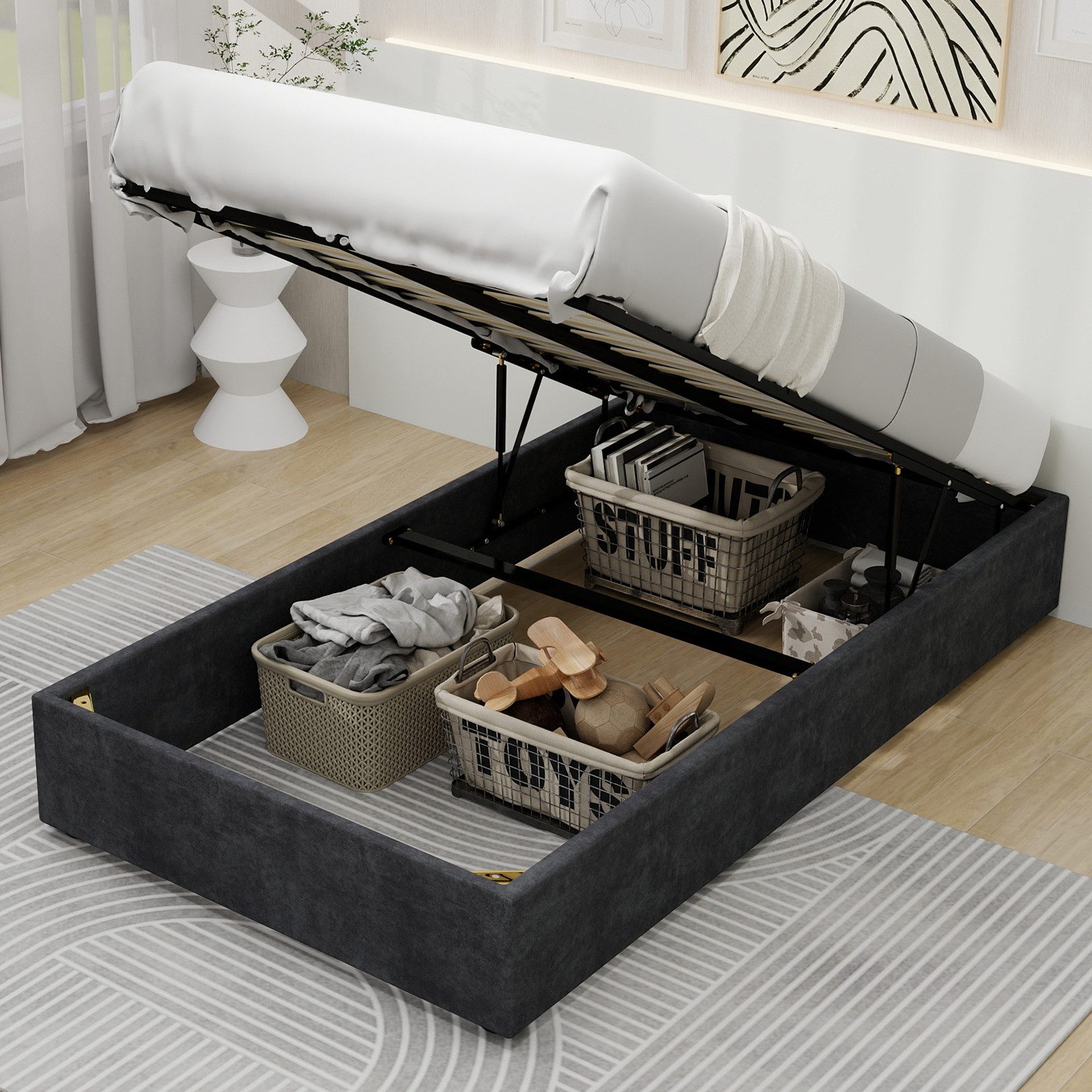 BlingBin Polsterbett Jugendbett Kinderbett (1-tlg., mit großzügigem Stauraum), 90 x 200 cm(ohne Matratze und Kopfteil)