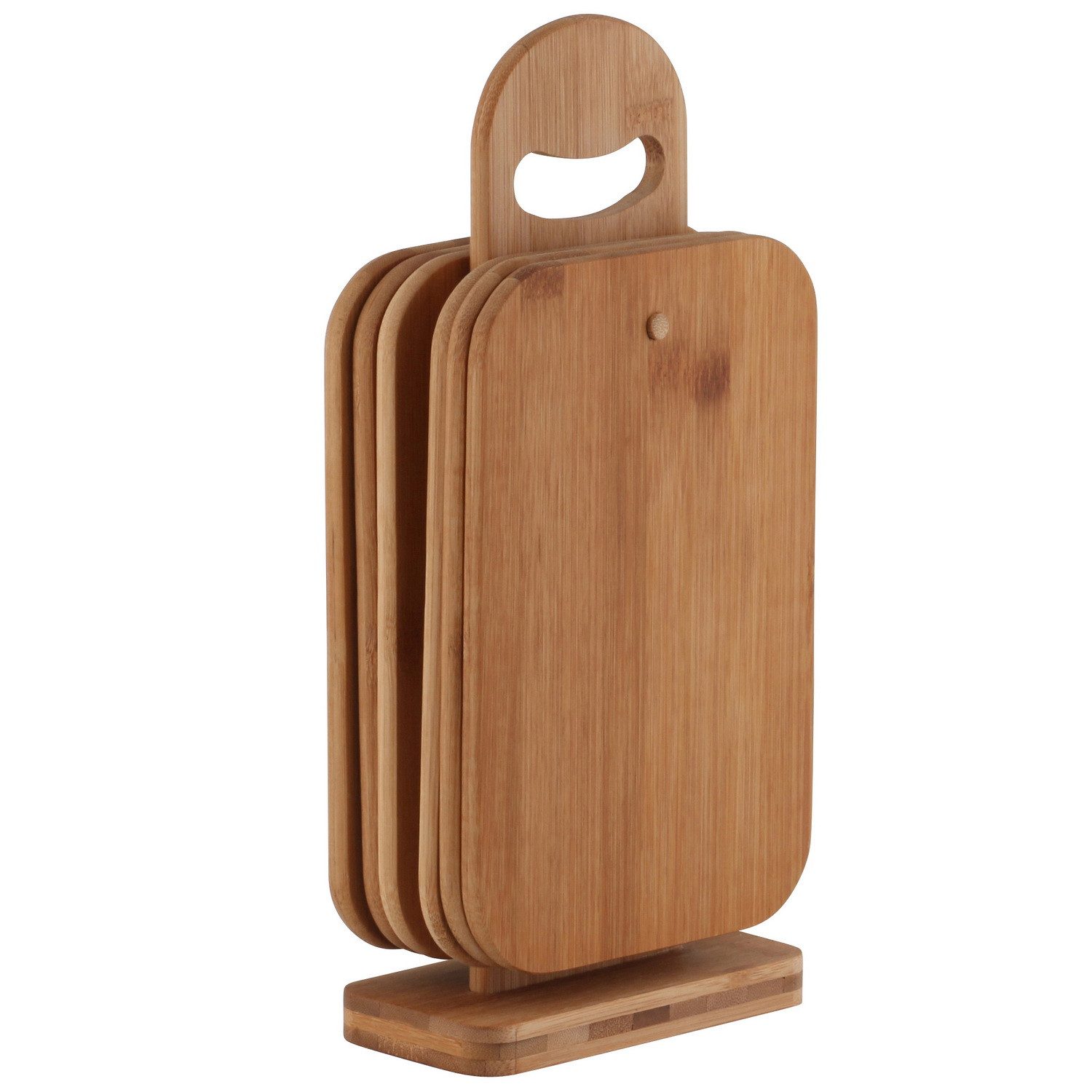 axentia Frühstücksbrett Frühstücksbrettchen-Set mit Ständer Frühstücksbretter Schneidebretter, Bambus, (Schneide-/Servierbretter-Set mit Brettchenständer, 7-St., 6 Brettchen + 1 Bretterständer), hohe Schnittfestigkeit, schnell griffbereit