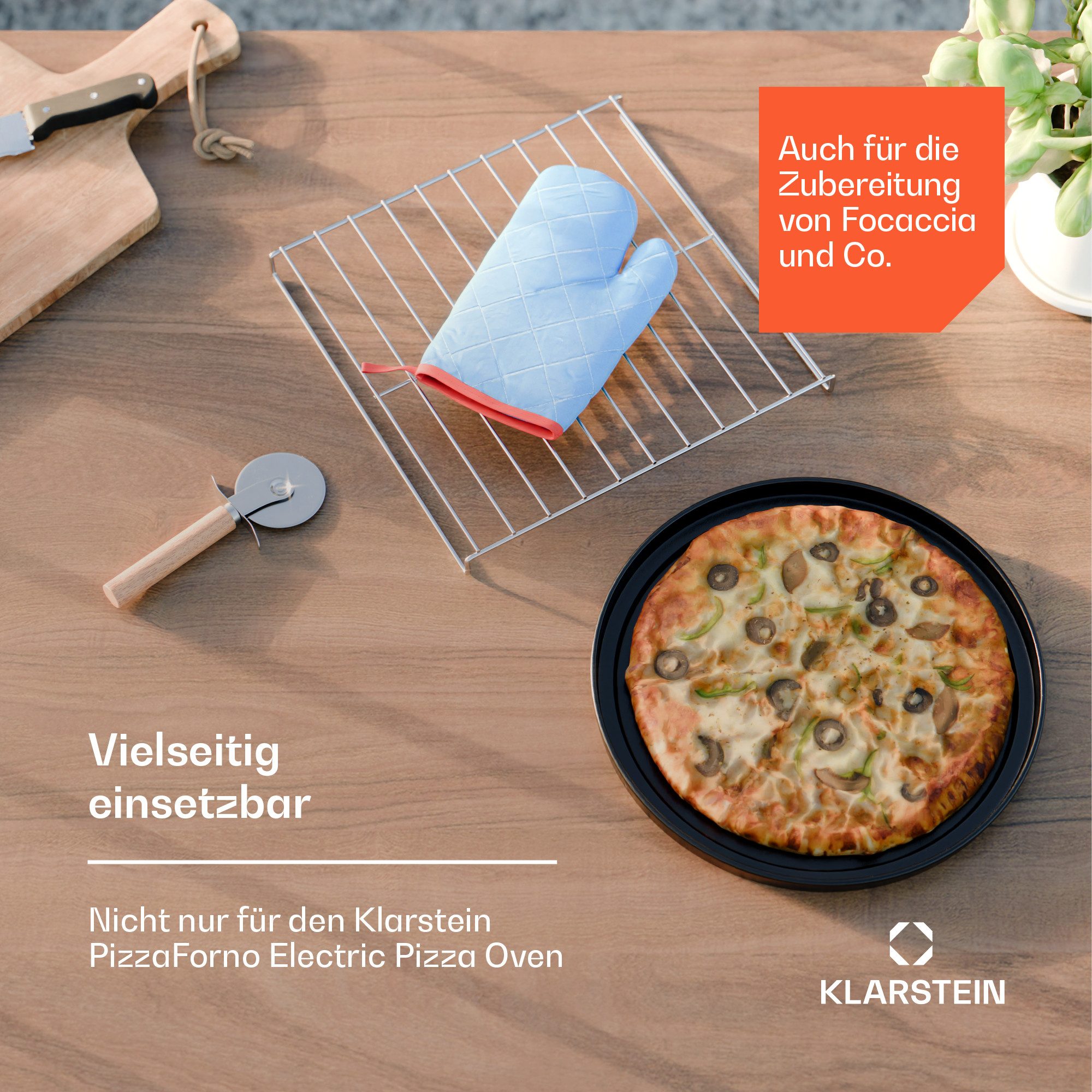 Klarstein Pizzaofen-Grillaufsatz PizzaForno Zubehörset 4-teilig, Edelstahl, (Set 4 Teilig), Pizza zubehor Cutter Pizzapfanne Handschutz Pizzaständer