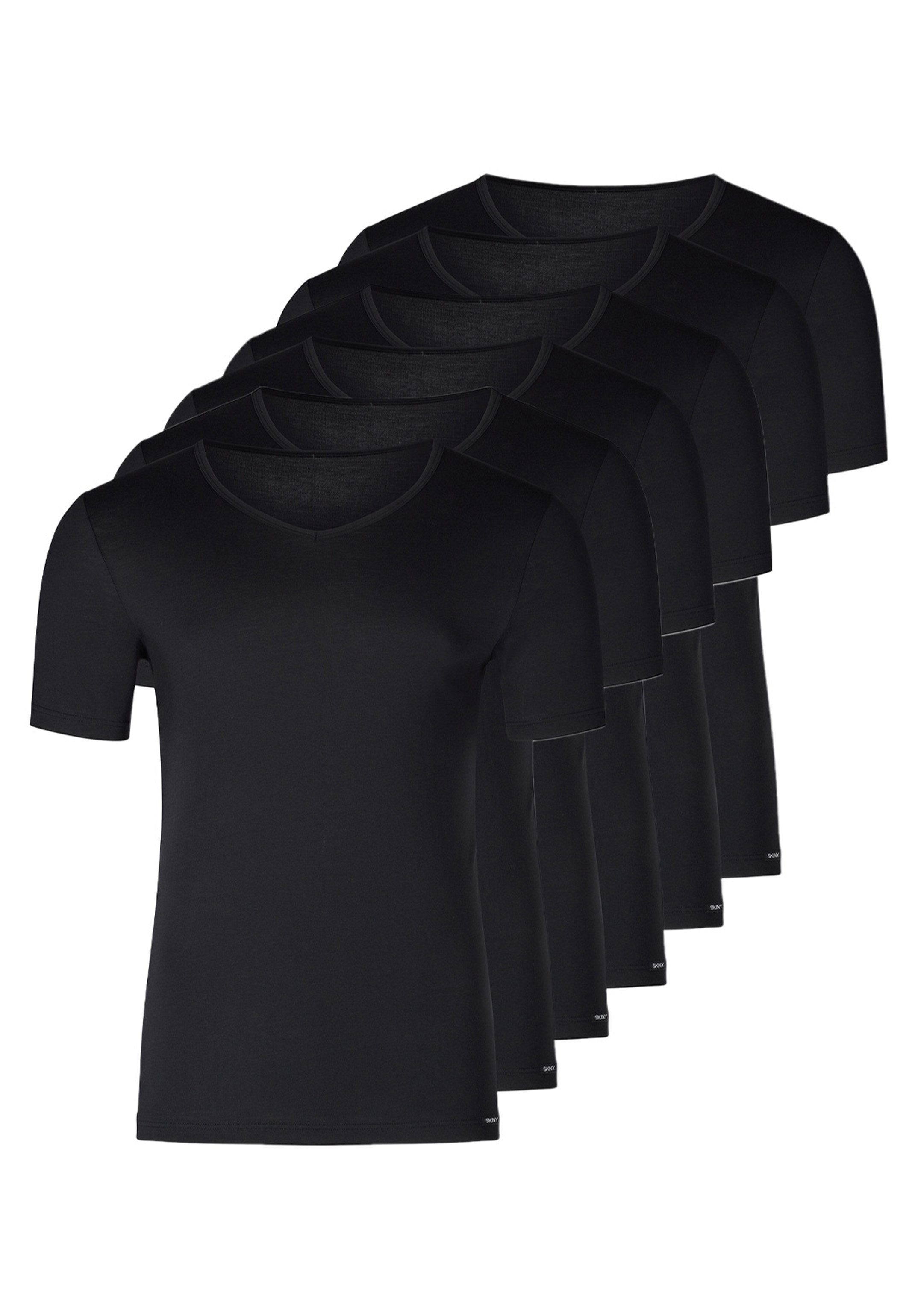 Kurzarm Pack (Spar-Set, / 6-St) - Styles für Unterhemd Unterhemd Shirt Unterhemd 6er Baumwolle Shirt V-Ausschnitt Kurzarm / Skiny Schwarz coole -