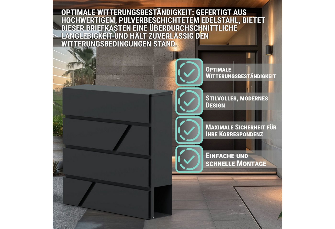 Thumbnail - HAGO Briefkasten Pulverbeschichteter Briefkasten Farbe Edelstahl Zylinderschloss Zeitun, Zeitungsrolle,Geschütztes Schlo...