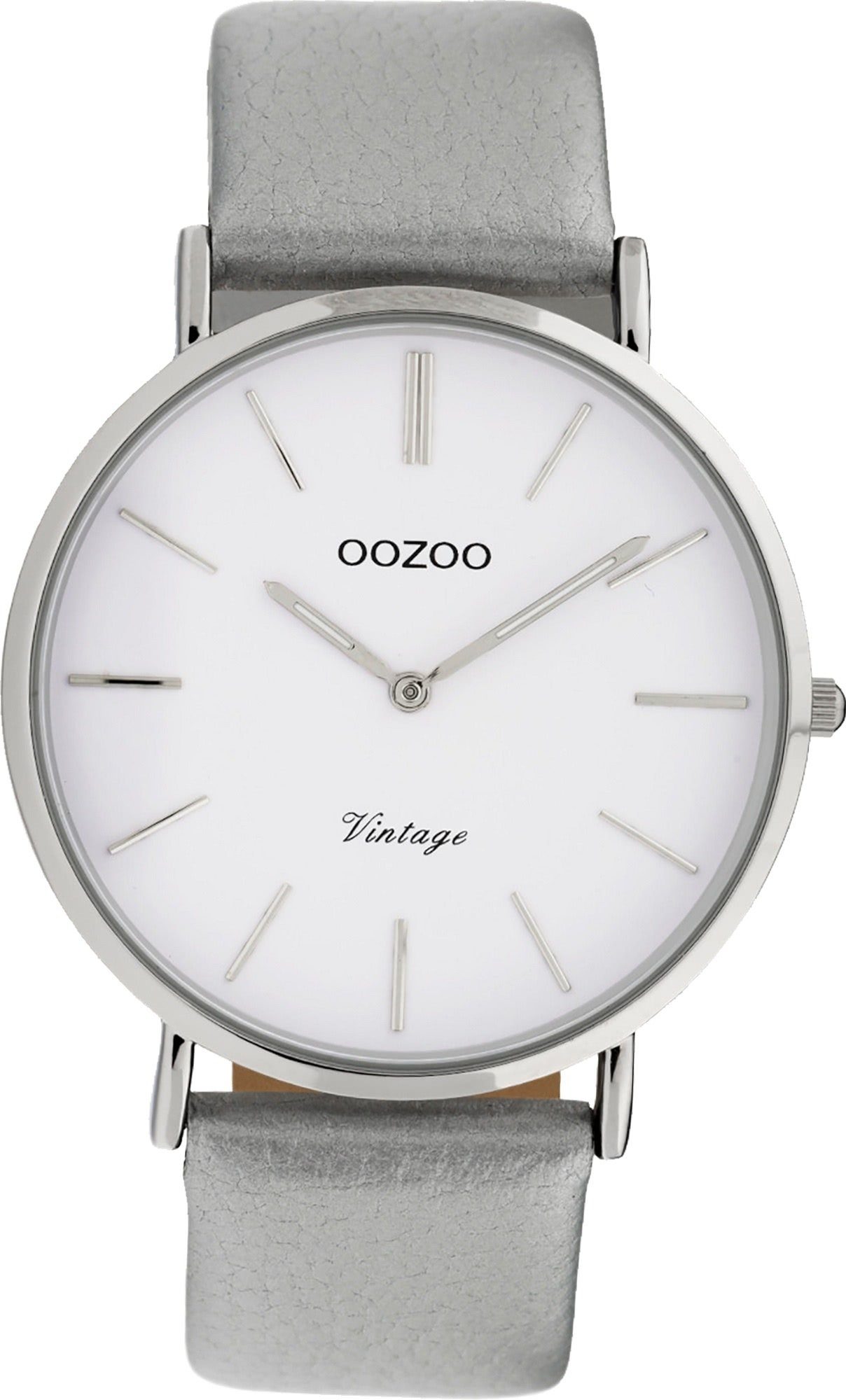 Leder Uhr Damenuhr groß OOZOO Gehäuse, C9960 rundes Damen (ca. Quarzuhr 40mm) grau, Analog, Oozoo Lederarmband