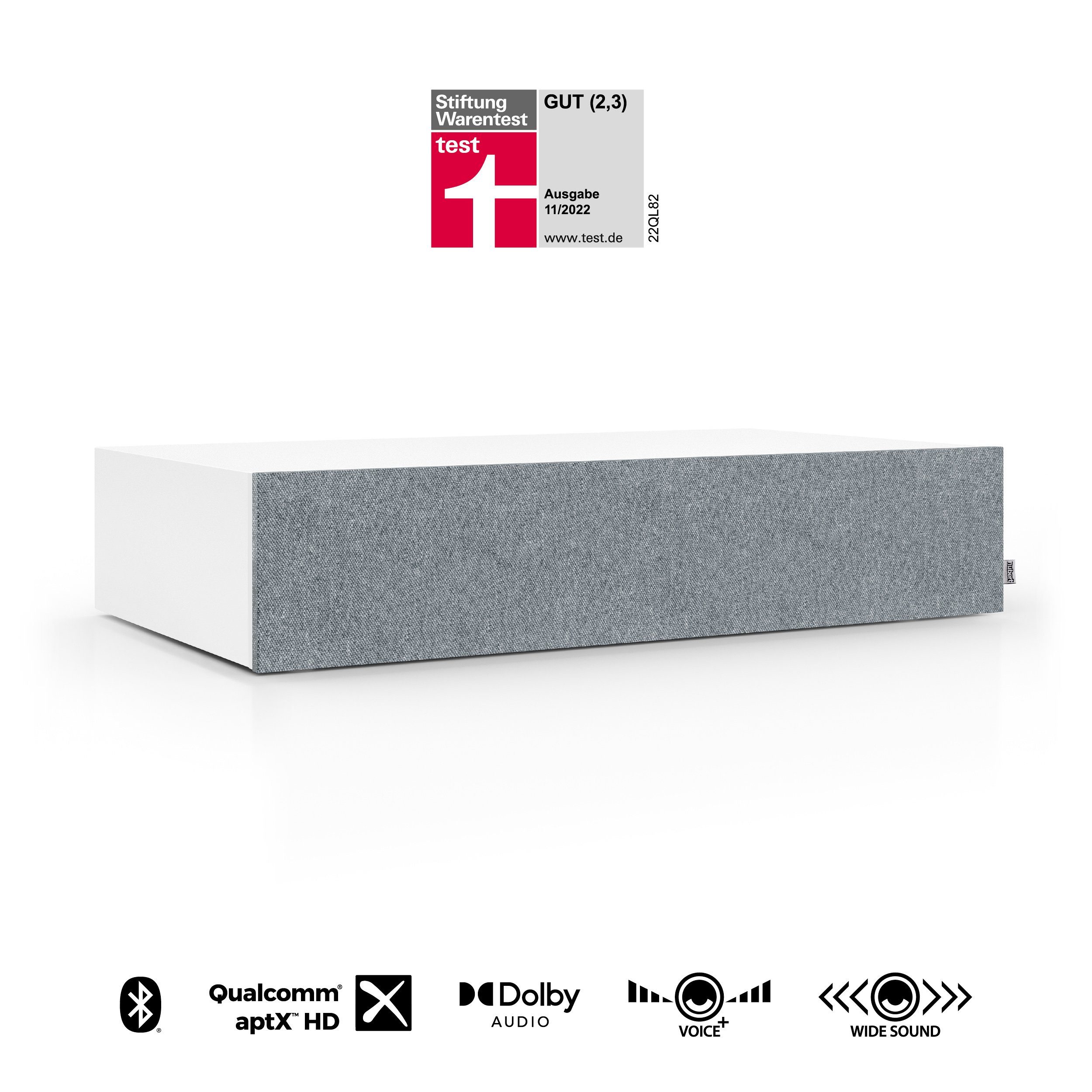 Dolby eARC) aptX Digital Weißer mit Decoder, HD (180 AS-225 max Front Weiß Voice+, Nubert Bluetooth und HDMI Soundbar W, 5.0 nuBoxx