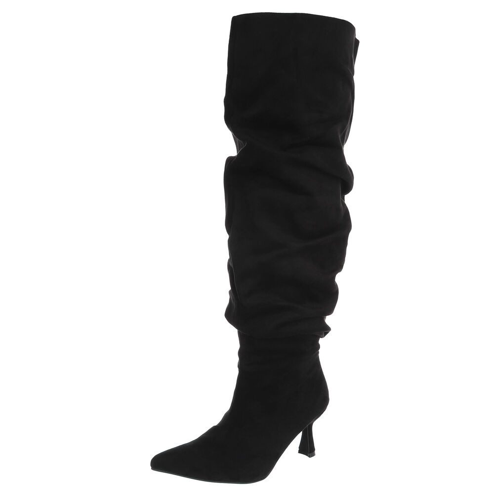 Ital-Design Damen Overknee-Stiefel mit Absatz und Gerafftem Schaft Overkneestiefel (92157723) Pfennig-/Stilettoabsatz Stiefel in Schwarz