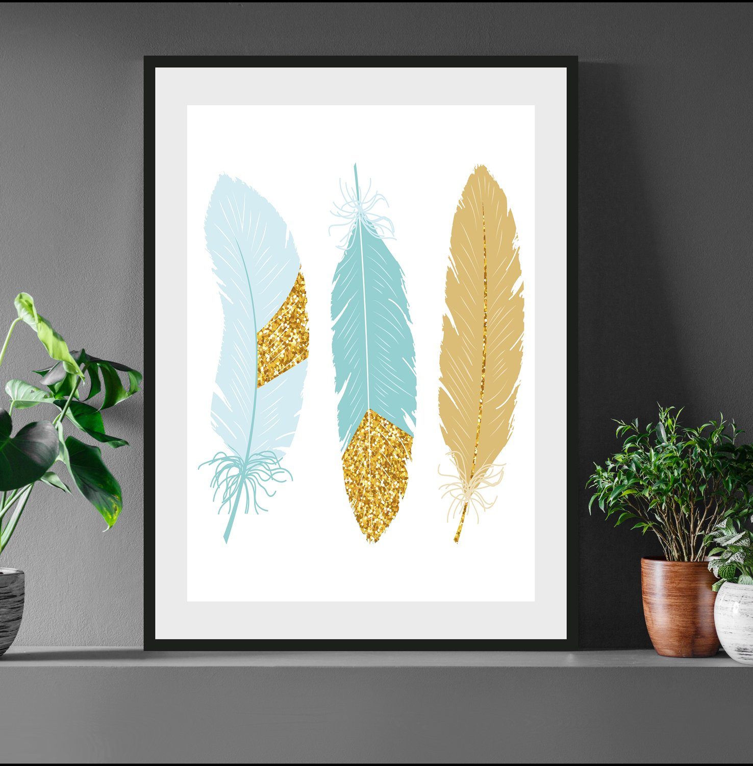 queence Bild Nele, Federn, Kunst, gerahmt, Federn