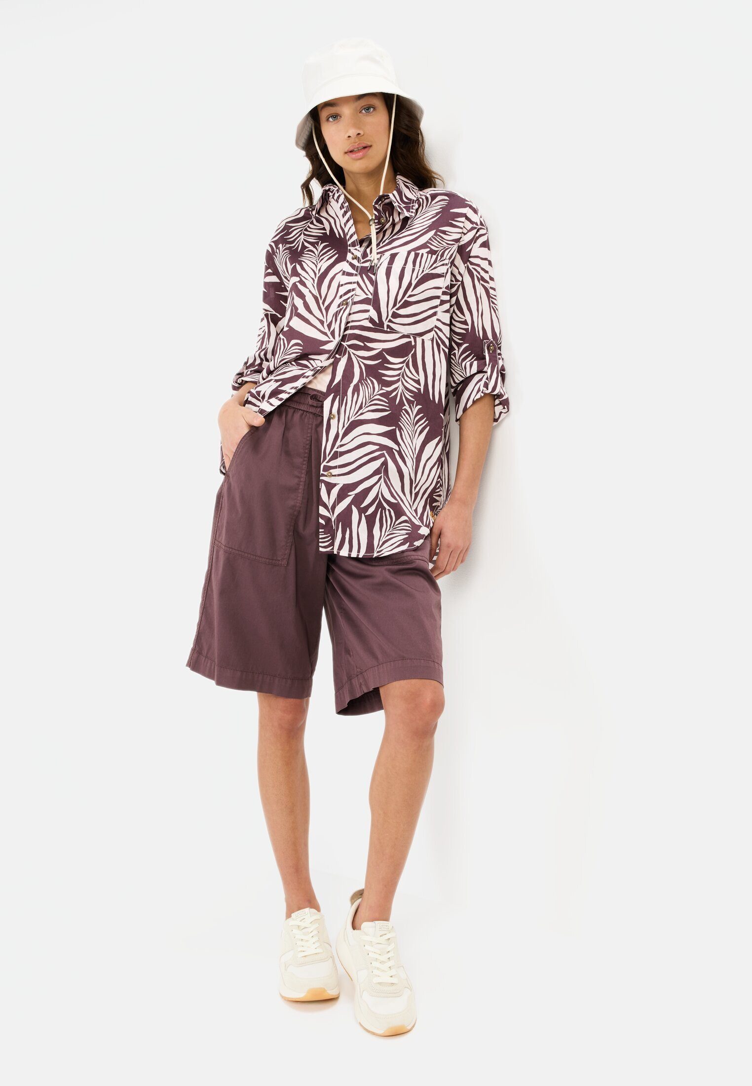 camel active Hemdbluse Hemdbluse mit Blumenprint aus Baumwolle Langarm Allover Print