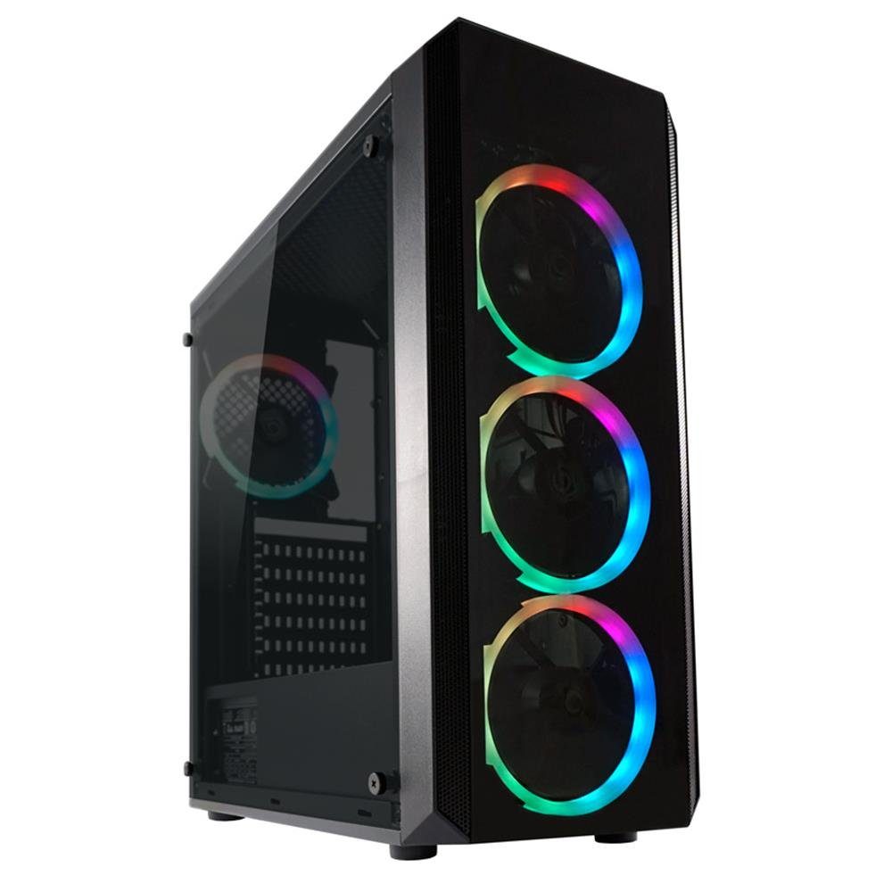 LC-Power Gaming-Gehäuse 703B Quad-Luxx, Midi Tower ATX Gaming PC Gehäuse, mit Seitenfenster, 4 Lüfter, schwarz