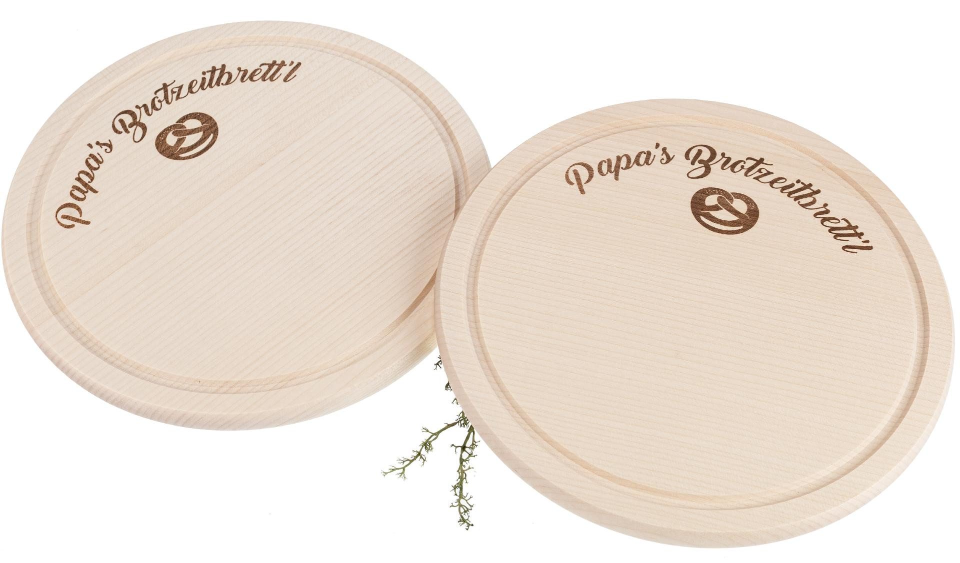 Holz Frank Frühstücksbrett Brotzeitbrett aus FSC® Ahorn 24 cm - Papa's Brotzeitbrett'l mit Breze, Holz