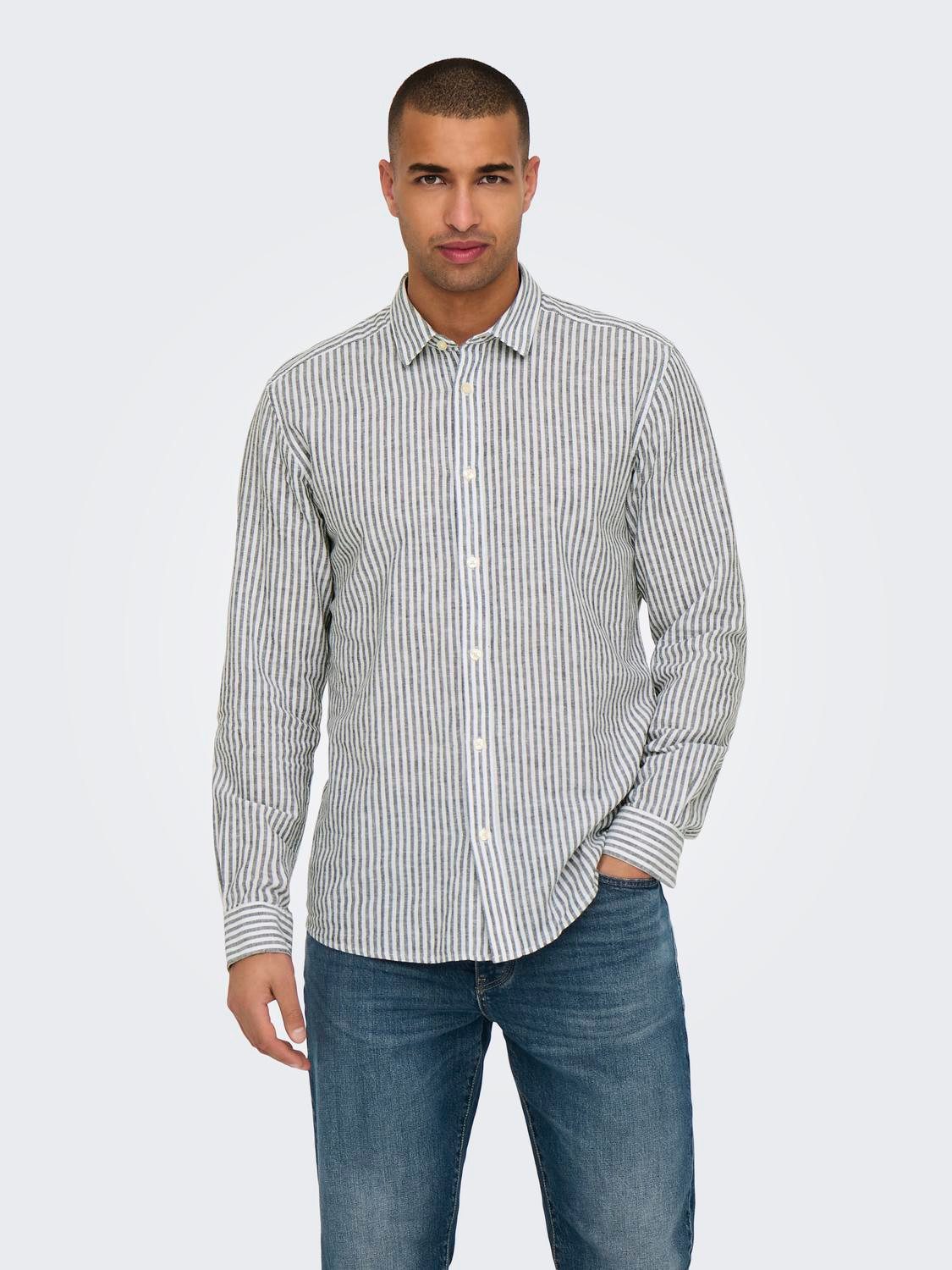 ONLY & SONS Kurzarmhemd ONSCAIDEN LS STRIPE LINEN SHIRT 660 NOOS günstig online kaufen