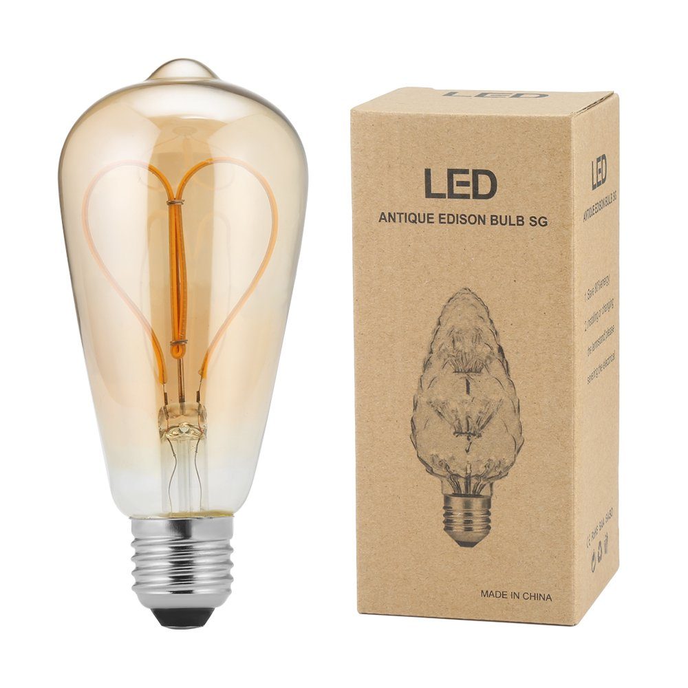 oyajia Flutlichtstrahler 4W Edison LED Glühbirne, Bulb, Edison 2x Warmweiß Glühbirne LED Retro 4W Liebe