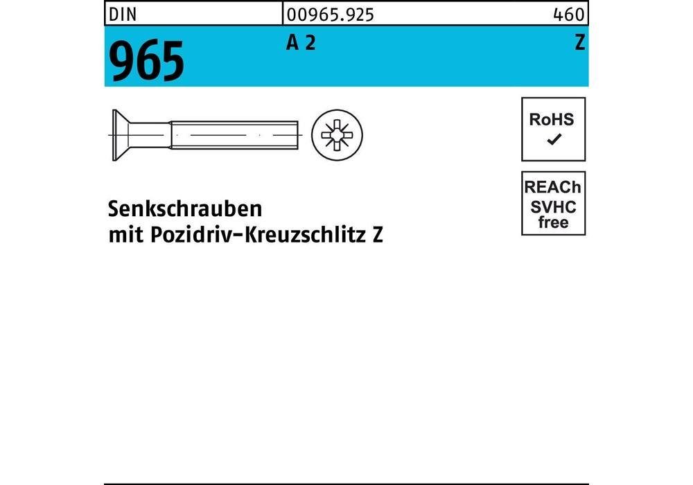 Senkschraube Senkschraube DIN 965 Kreuzschlitz-PZ M 5 x 10 -Z A 2