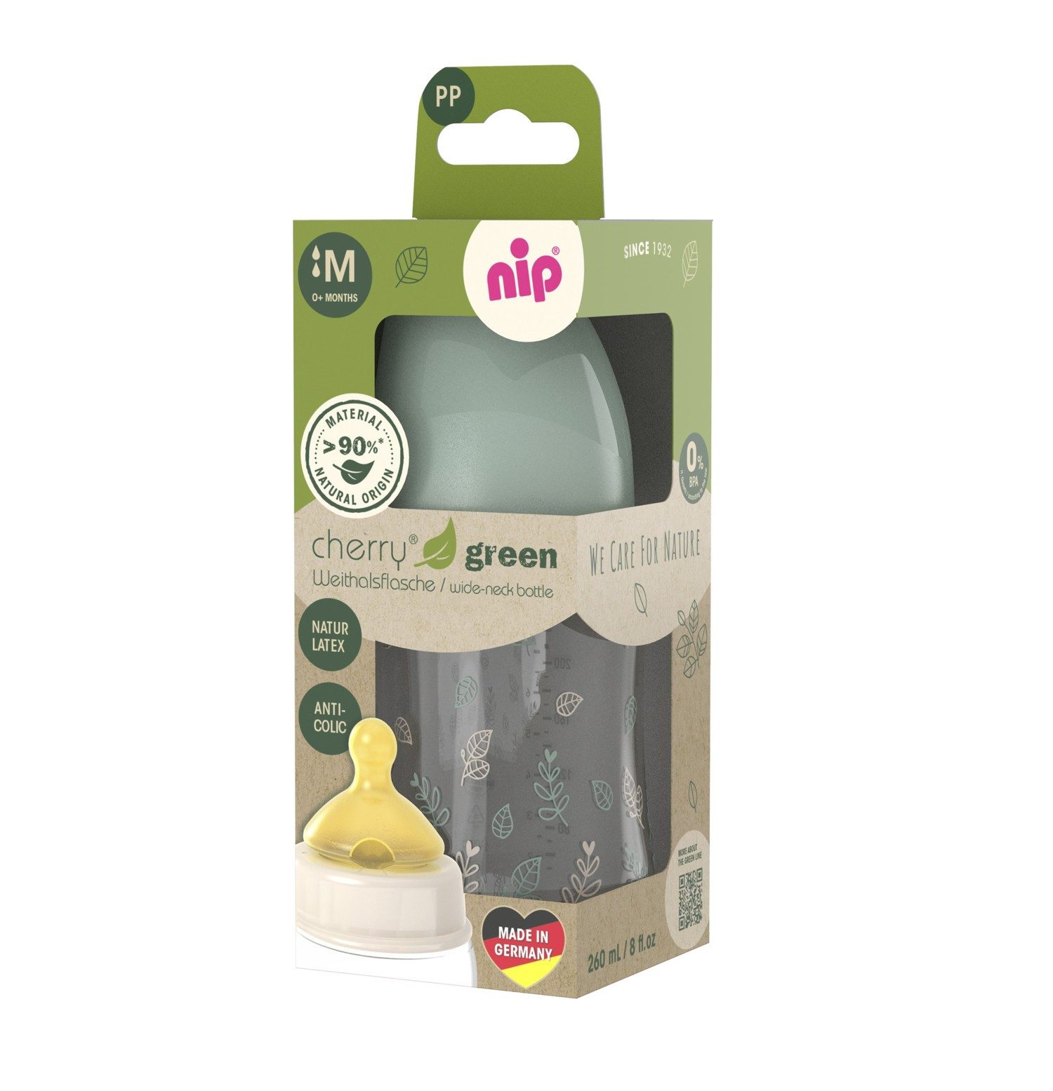 Babyflasche Green Cherry Weithals PP inkl. Weithalsflaschensauger Latex