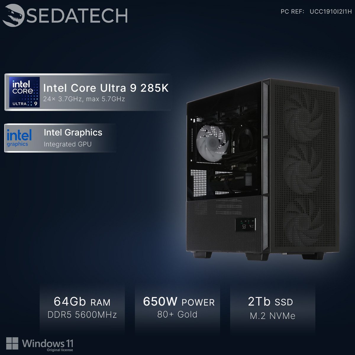 Sedatech UCC1910I2I1HF - Watercooling Office PC (Intel Intel Core Ultra 9 Intel Core Ultra 9 285K 24x 3.7GHz (max 5.7GHz), Intel Graphics, 64 GB RAM, 2000 GB SSD, Watercooling, Wlan 7)
