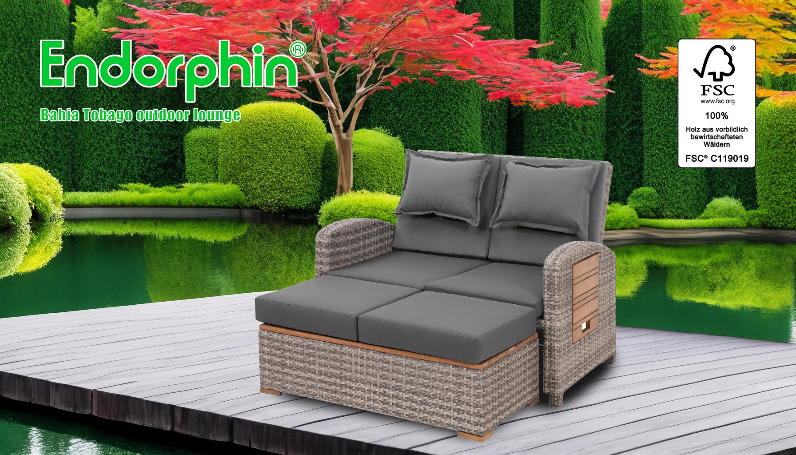 Endorphin Gartenlounge-Set Gartensofa Bahia Tobago mit Teakholzteilen, Gartenmöbel, – Vielseitig