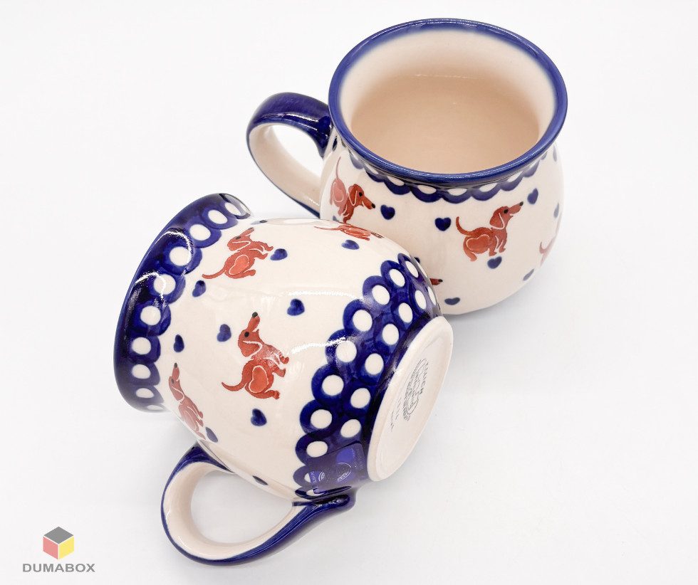 Ceramika Bolesławiecka Kalich Becher Handgefertigte Bunzlauer Keramik DACHSHUND Becher 500 ml