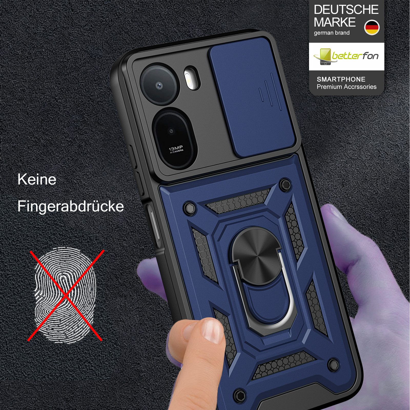 betterfon Handyhülle für Xiaomi Modelle Hülle mit Kameraschutz Ringhalter, Outdoorhülle mit Smartstand Kameraschutz und Silikonkern – Bild 2 von 5