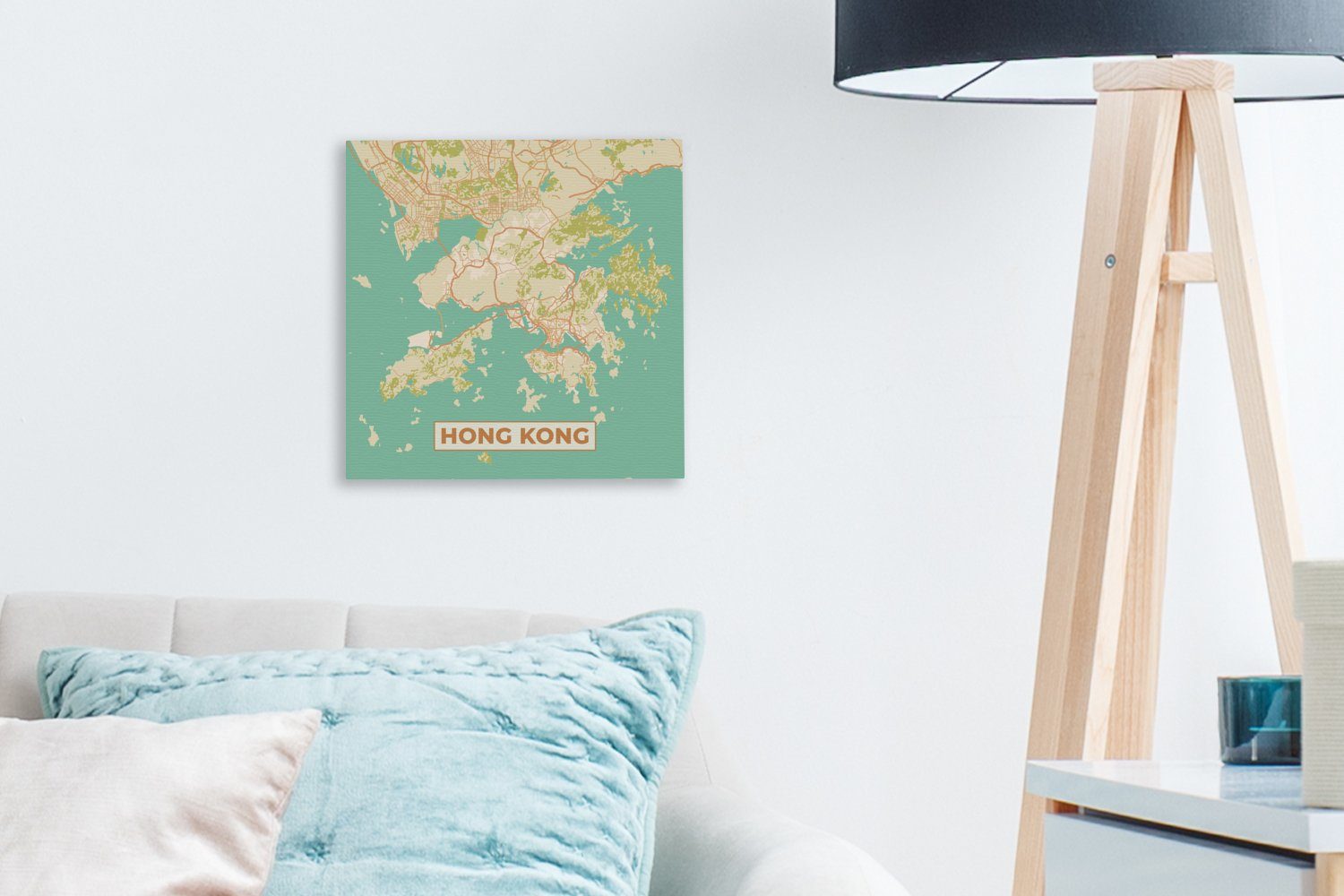Leinwandbild (1 Schlafzimmer Hongkong Karte Karte, St), Wohnzimmer - Vintage - Leinwand Bilder - Stadtplan - OneMillionCanvasses® für