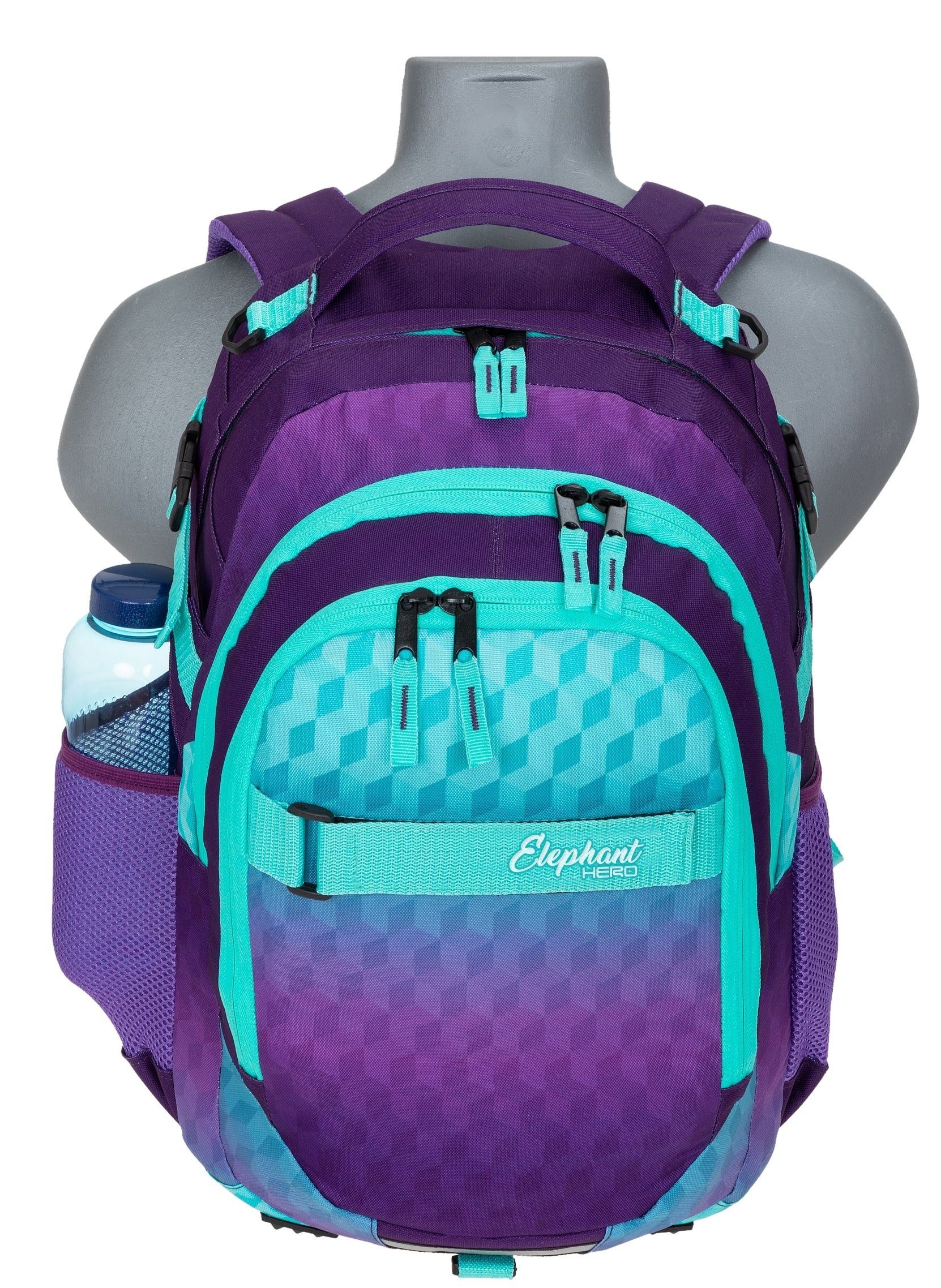 ELEPHANT Schulrucksack Hero Signature Schultasche (Set, 3-tlg., 3 Teile Rucksack Sporttasche Mäppchen Box), Softcase Schulranzen Schulmappe +rsm