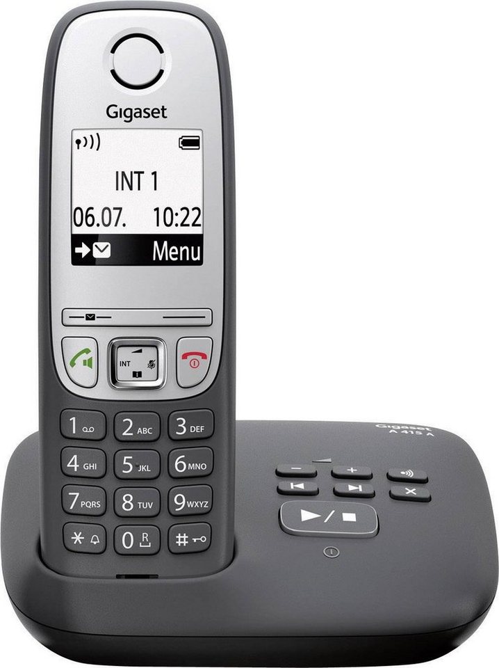 Gigaset A415 A Schwarz Schnurloses DECT-Telefon (Mobilteile: 1, Besonders  bedienfreundlich), Anrufbeantworter mit 20 min. Aufnahmezeit