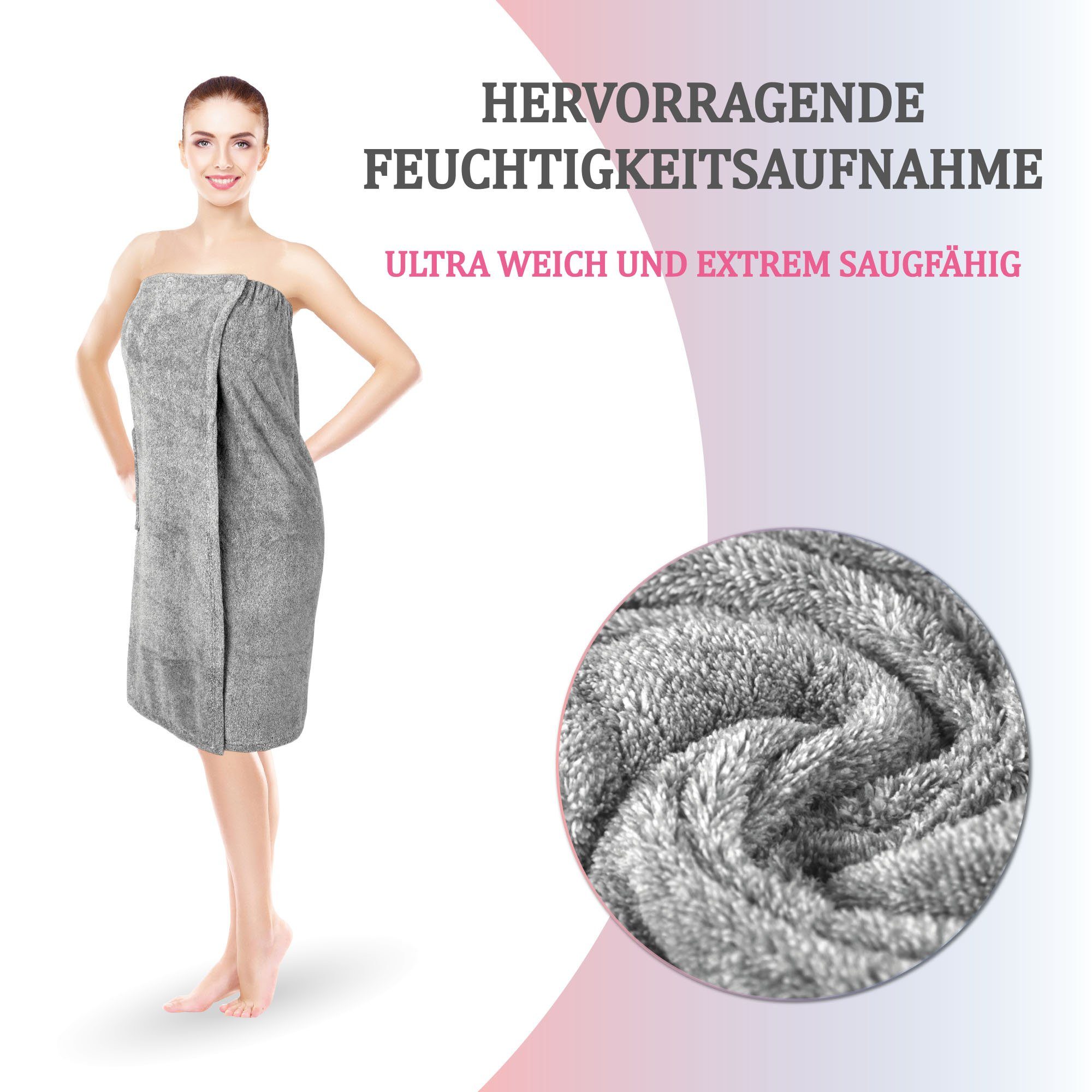 Bestlivings Saunatuch Damen 80x145cm, (1-St), Sauna Kilt "Flauschig" Saunahandtuch mit Gummizug und Knopfverschluss – Bild 5 von 5