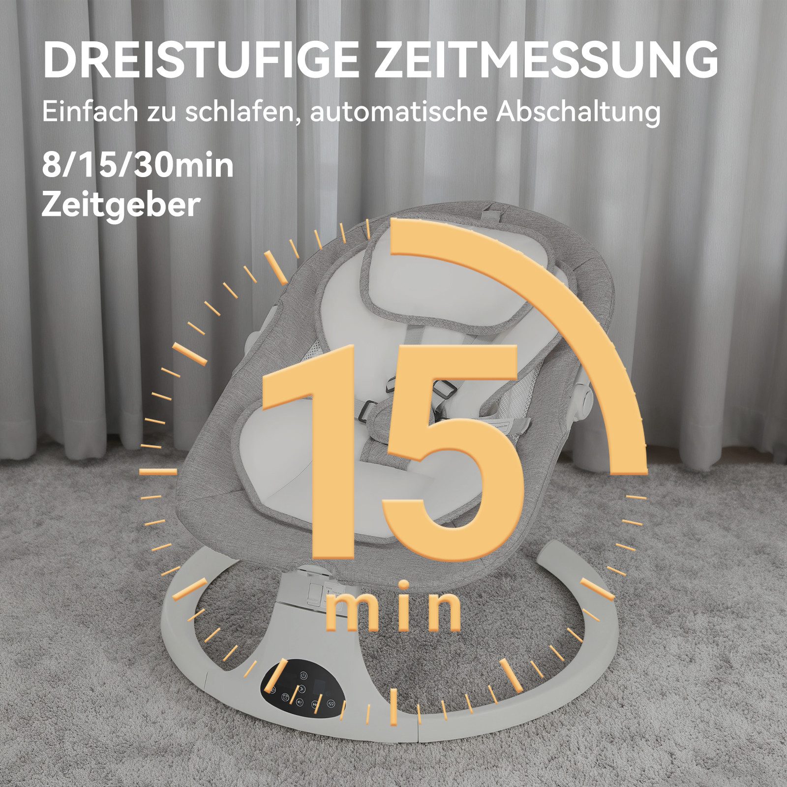 oyajia Baby Bouncer Electric Baby Swing Bluetooth Music, with 5 Speeds of Swing, Mosquito Net, Remote Control, max. 9kg