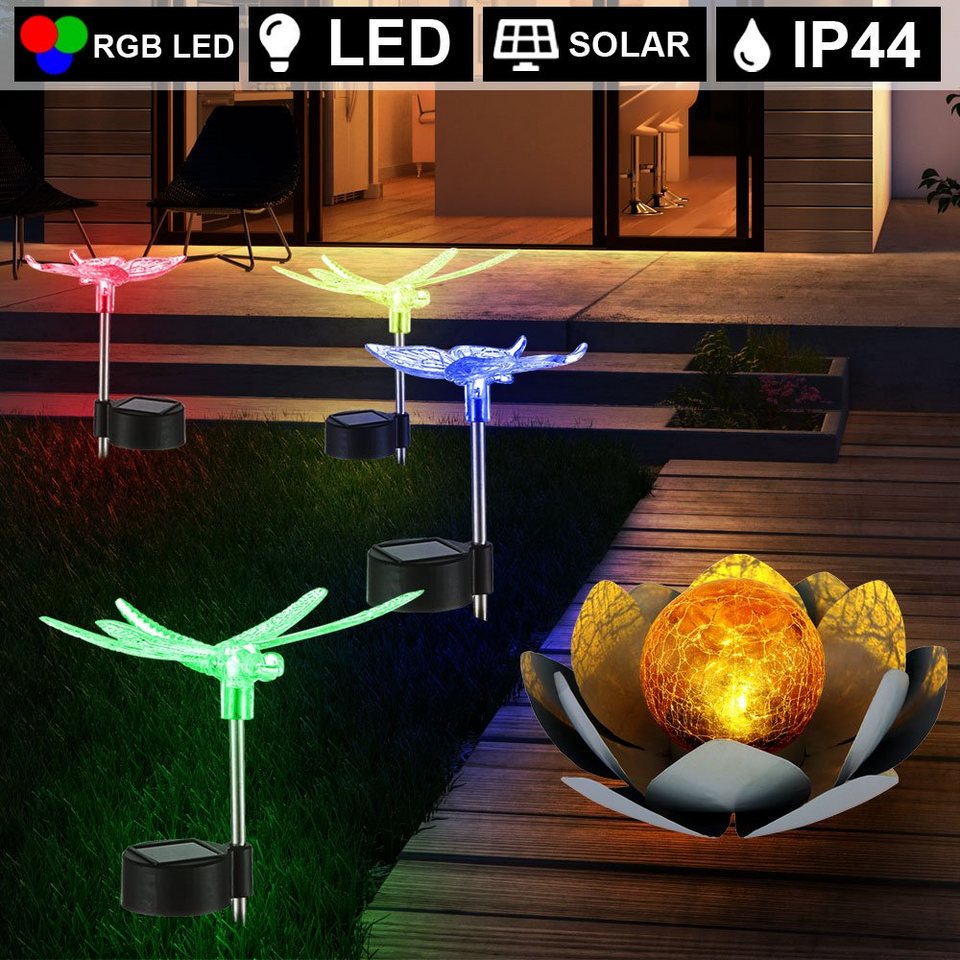 LED Solar Steck Lampe Bronze Schmetterling Garten Terrassen Beleuchtung Schalter 